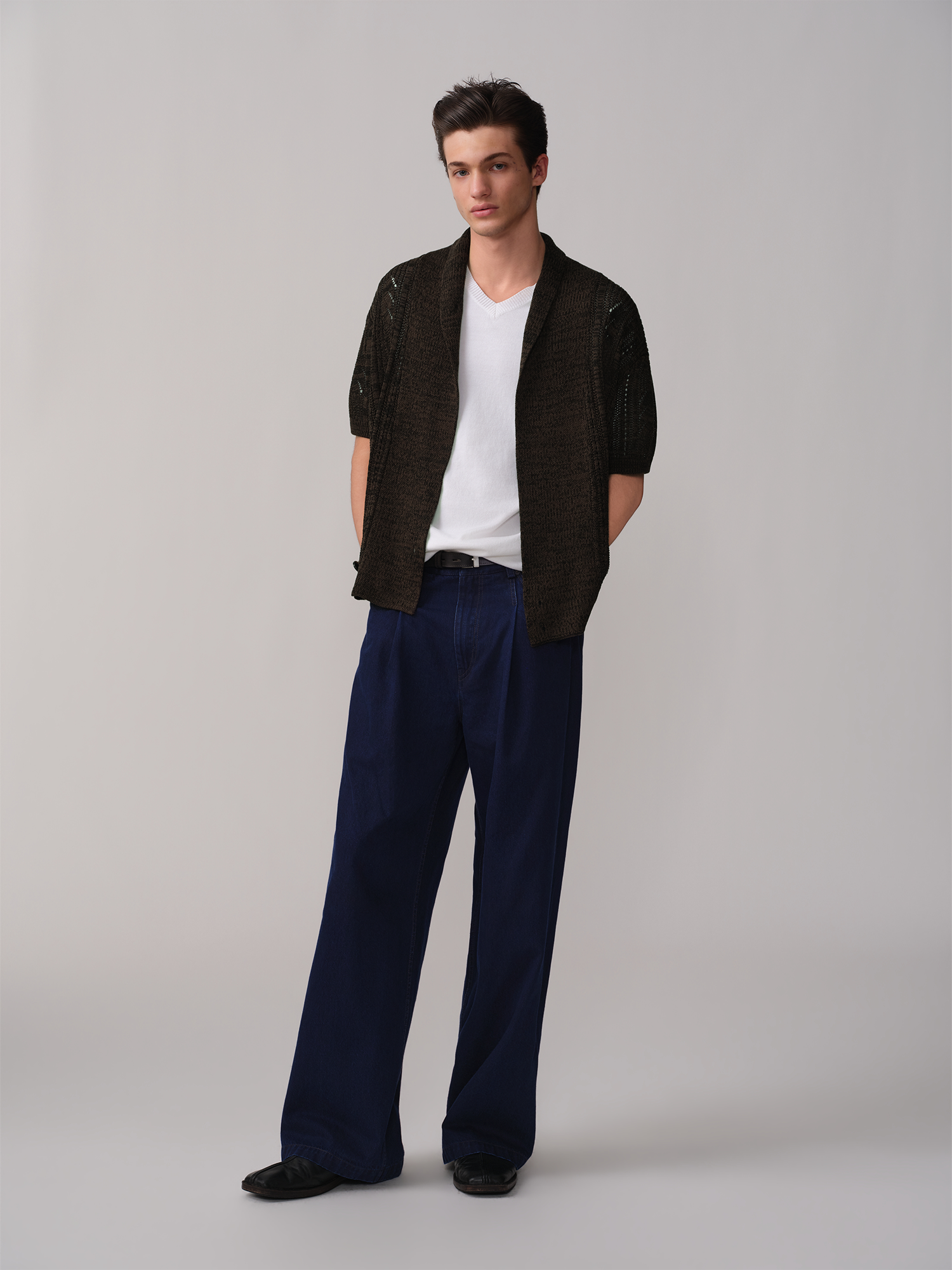 OPICLOTH Retro Shawl Collar Open-Knit Short-Sleeve Cardigan-Sweater-XS-Free Shipping Leatheretro