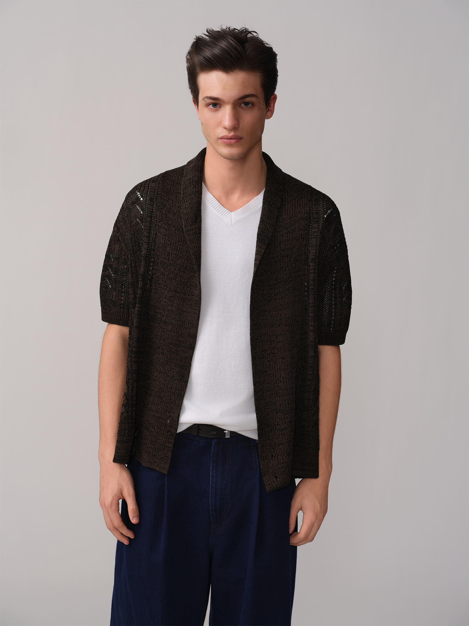 OPICLOTH Retro Shawl Collar Open-Knit Short-Sleeve Cardigan-Sweater-XS-Free Shipping Leatheretro