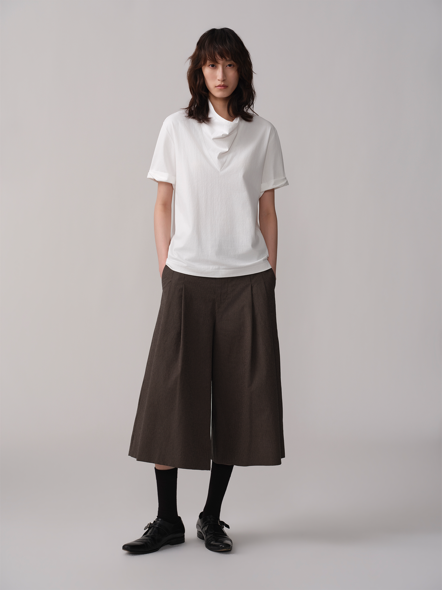 OPICLOTH Retro Houndstooth Pleated Culotte Shorts-Shorts-XS-Free Shipping Leatheretro