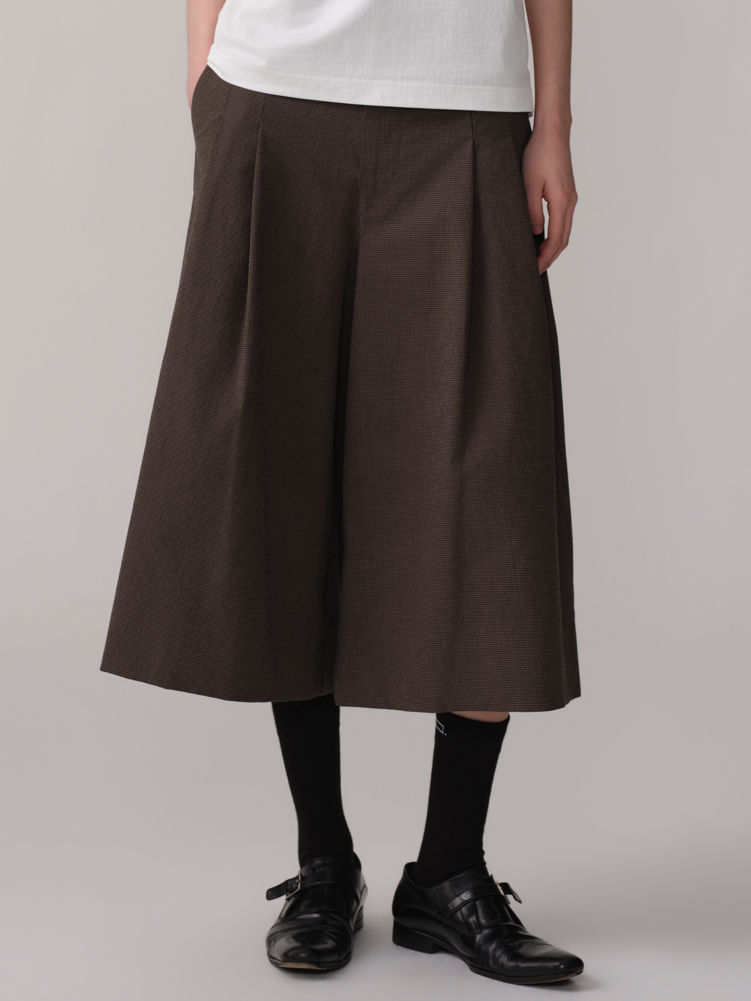 OPICLOTH Retro Houndstooth Pleated Culotte Shorts-Shorts-XS-Free Shipping Leatheretro