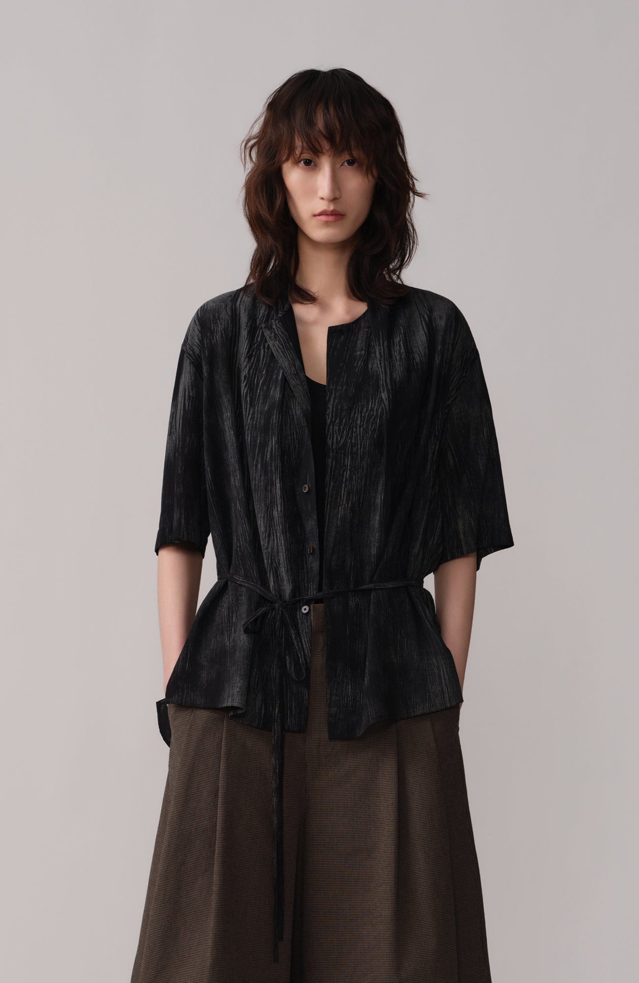 OPICLOTH Crinkled Draped Half Shirt-Half shirt-XS-Free Shipping Leatheretro