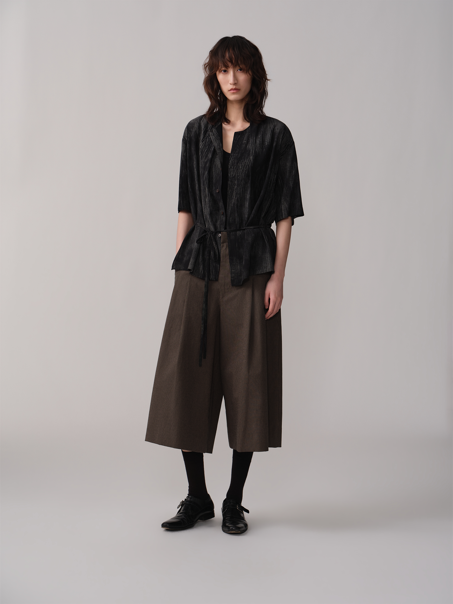 OPICLOTH Retro Houndstooth Pleated Culotte Shorts-Shorts-XS-Free Shipping Leatheretro