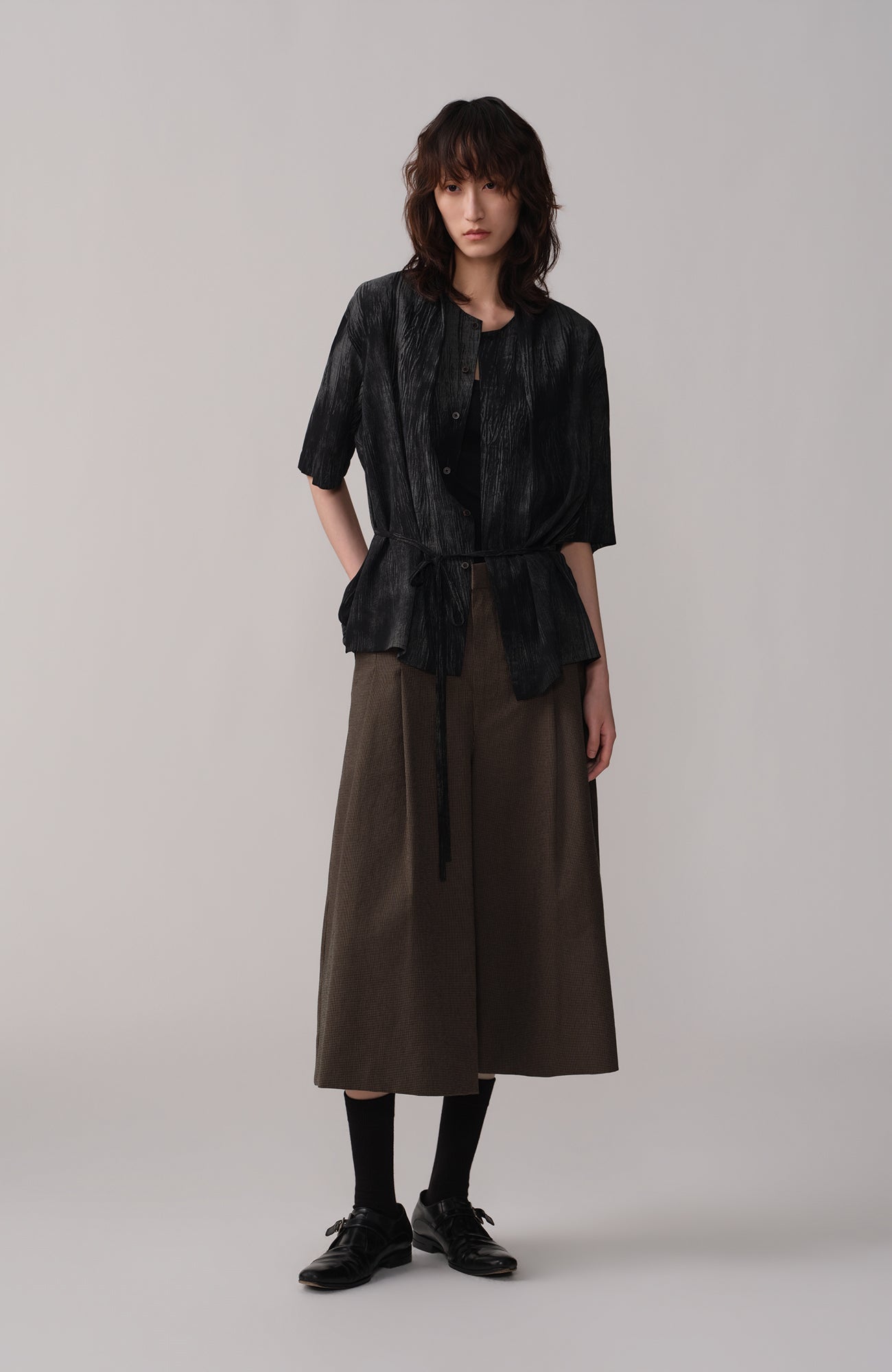 OPICLOTH Crinkled Draped Half Shirt-Half shirt-XS-Free Shipping Leatheretro