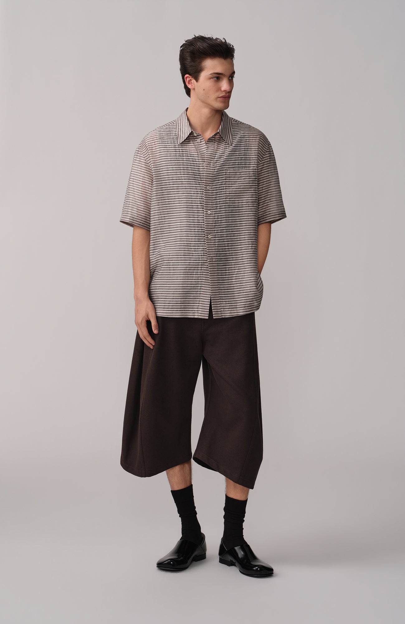 OPICLOTH Curved Wide-Leg Bermuda Shorts-Shorts-XS / 27"-Brown-Free Shipping Leatheretro