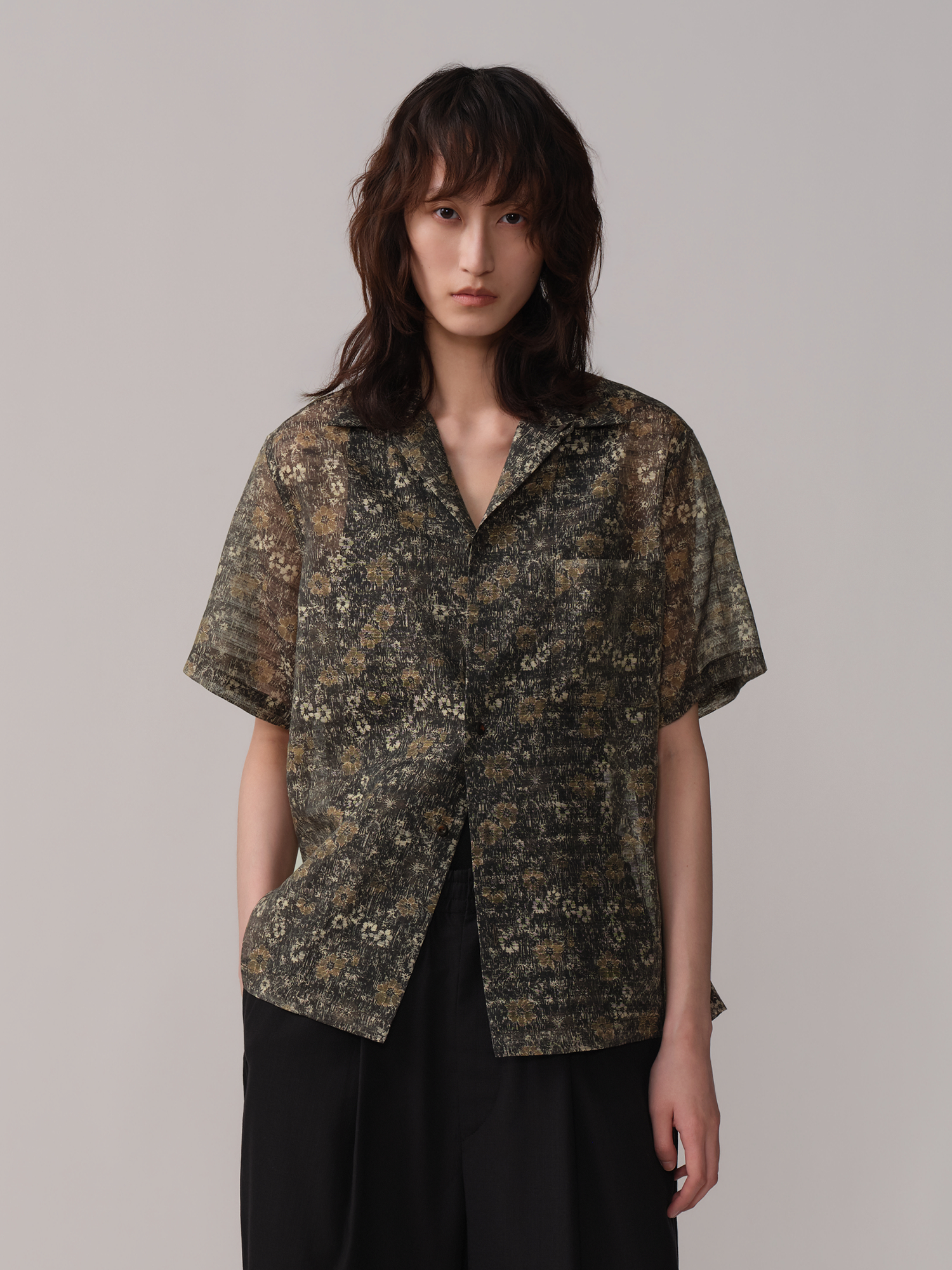 OPICLOTH Shadow Floral Cuban Collar Half Shirt-Half shirt-XS-Free Shipping Leatheretro