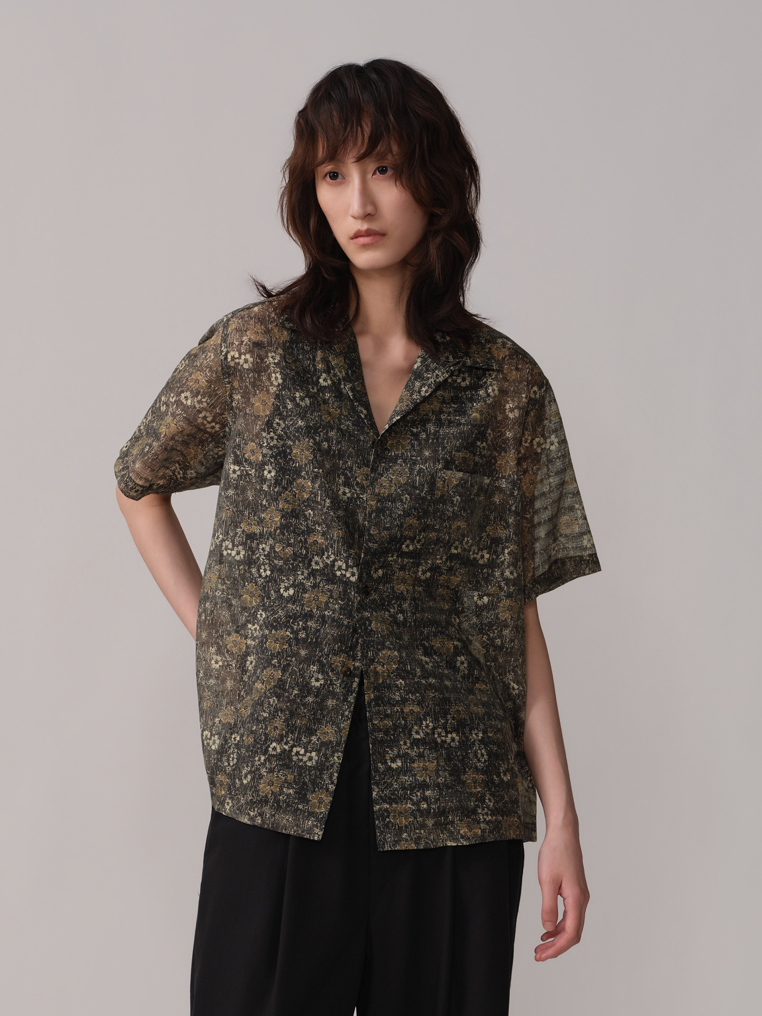 OPICLOTH Shadow Floral Cuban Collar Half Shirt-Half shirt-XS-Free Shipping Leatheretro