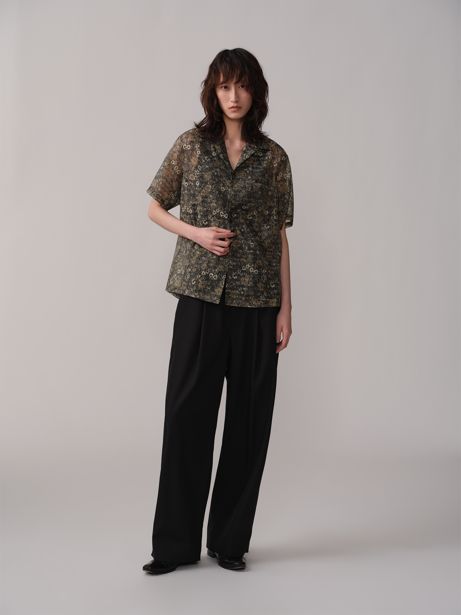 OPICLOTH Shadow Floral Cuban Collar Half Shirt-Half shirt-XS-Free Shipping Leatheretro