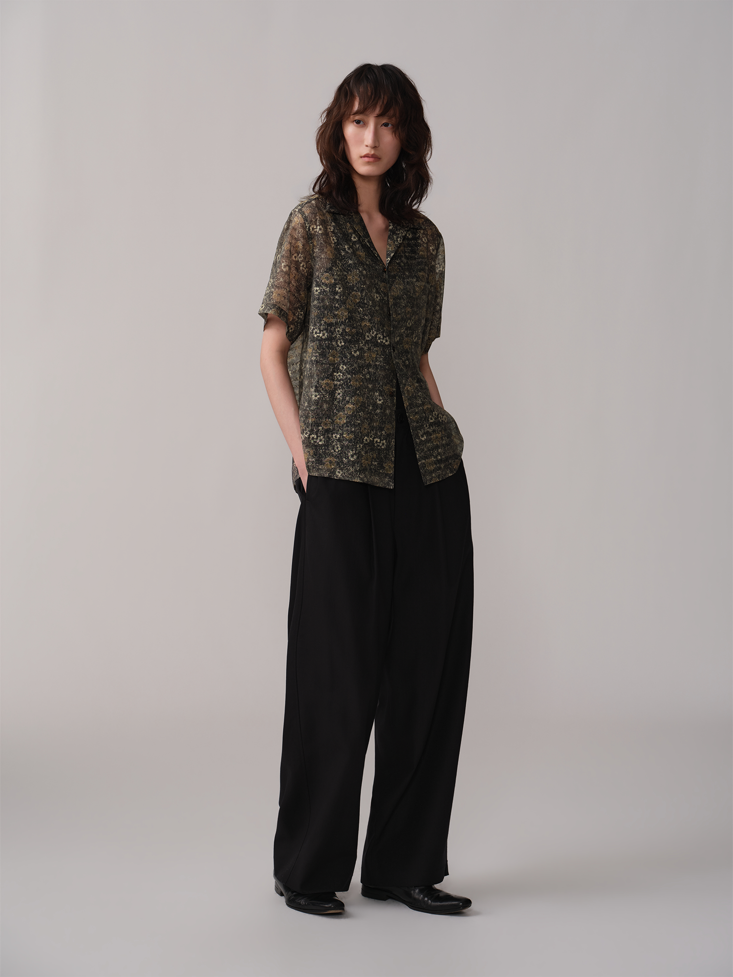 OPICLOTH Shadow Floral Cuban Collar Half Shirt-Half shirt-XS-Free Shipping Leatheretro