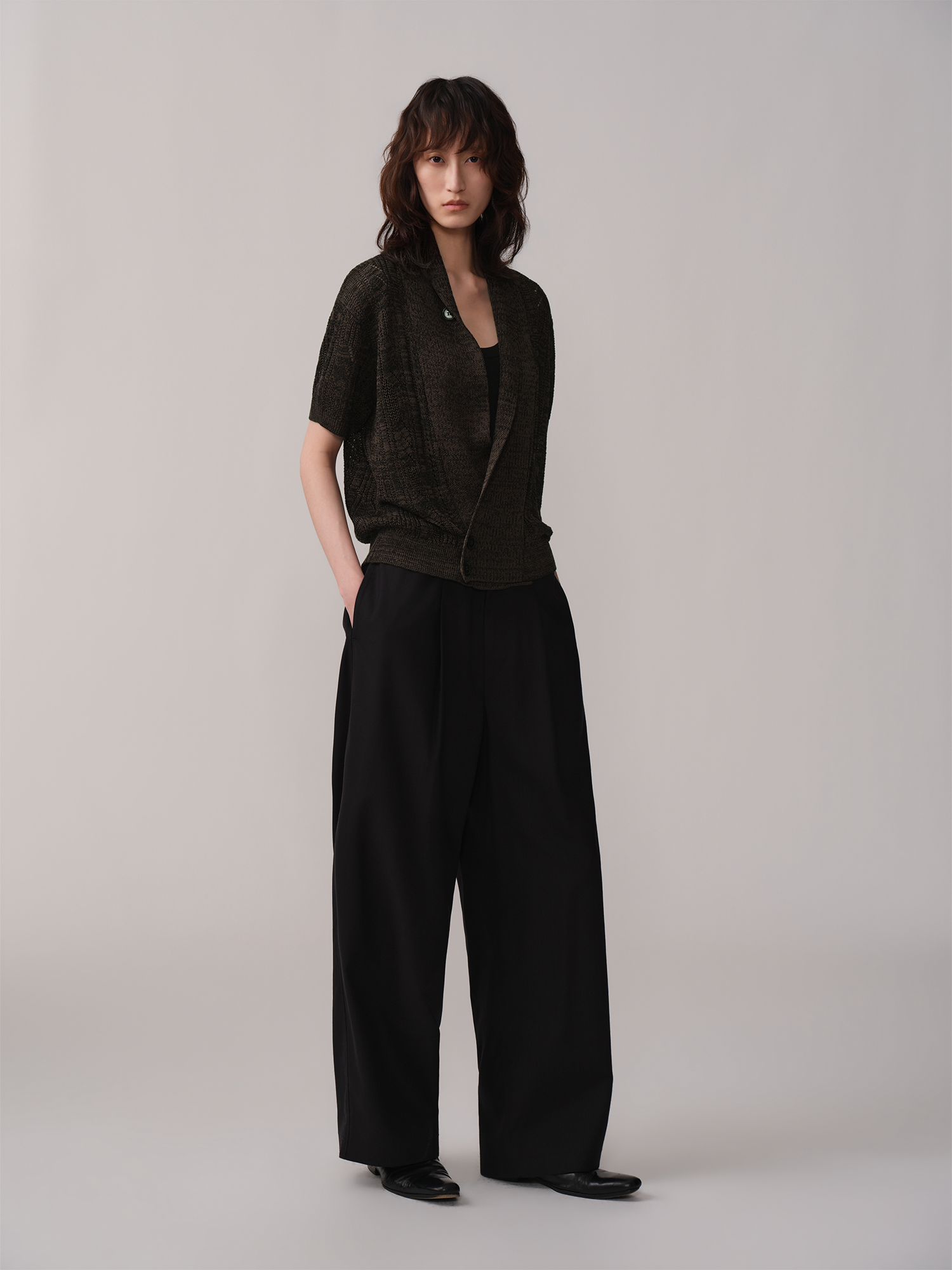 OPICLOTH Retro Shawl Collar Open-Knit Short-Sleeve Cardigan-Sweater-XS-Free Shipping Leatheretro
