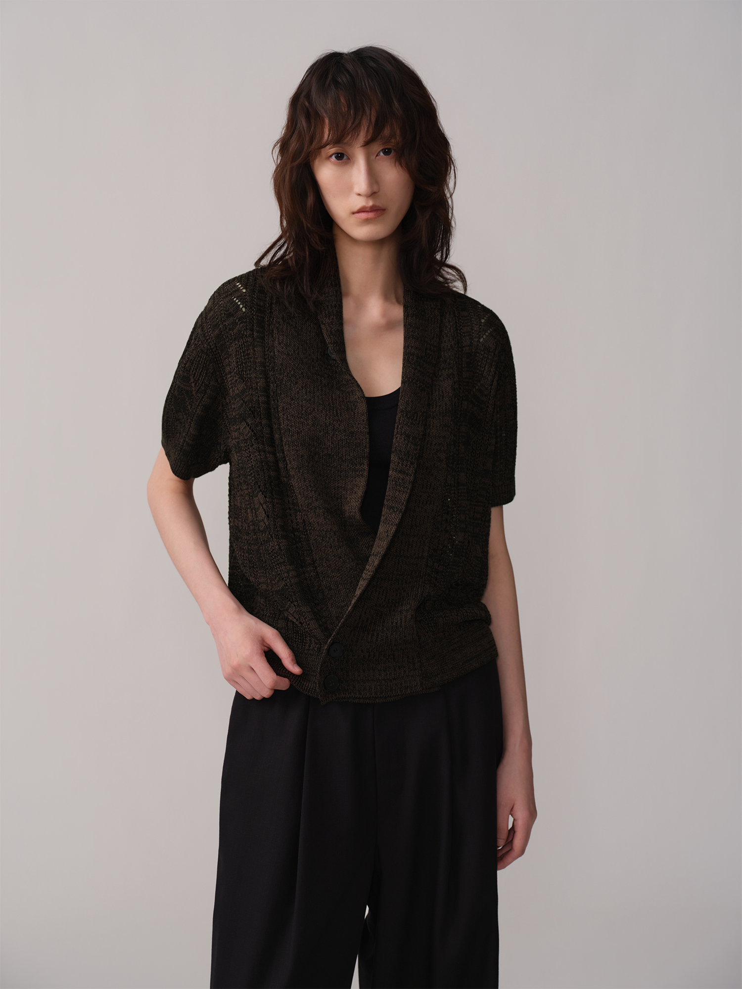 OPICLOTH Retro Shawl Collar Open-Knit Short-Sleeve Cardigan-Sweater-XS-Free Shipping Leatheretro