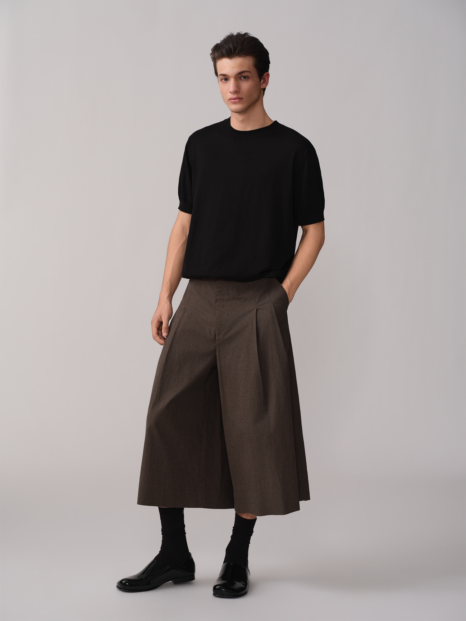 OPICLOTH Retro Houndstooth Pleated Culotte Shorts-Shorts-XS-Free Shipping Leatheretro