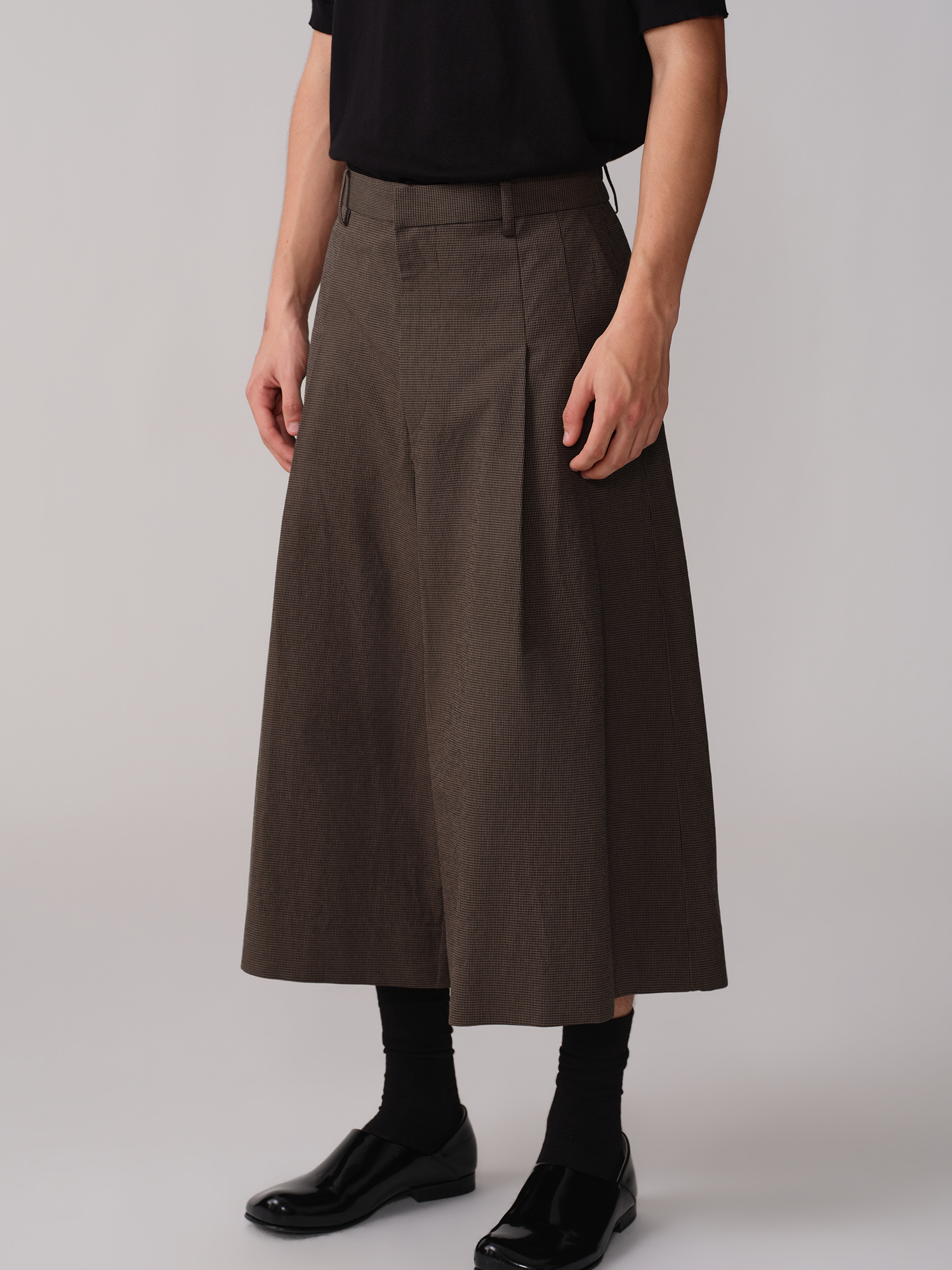 OPICLOTH Retro Houndstooth Pleated Culotte Shorts-Shorts-XS-Free Shipping Leatheretro