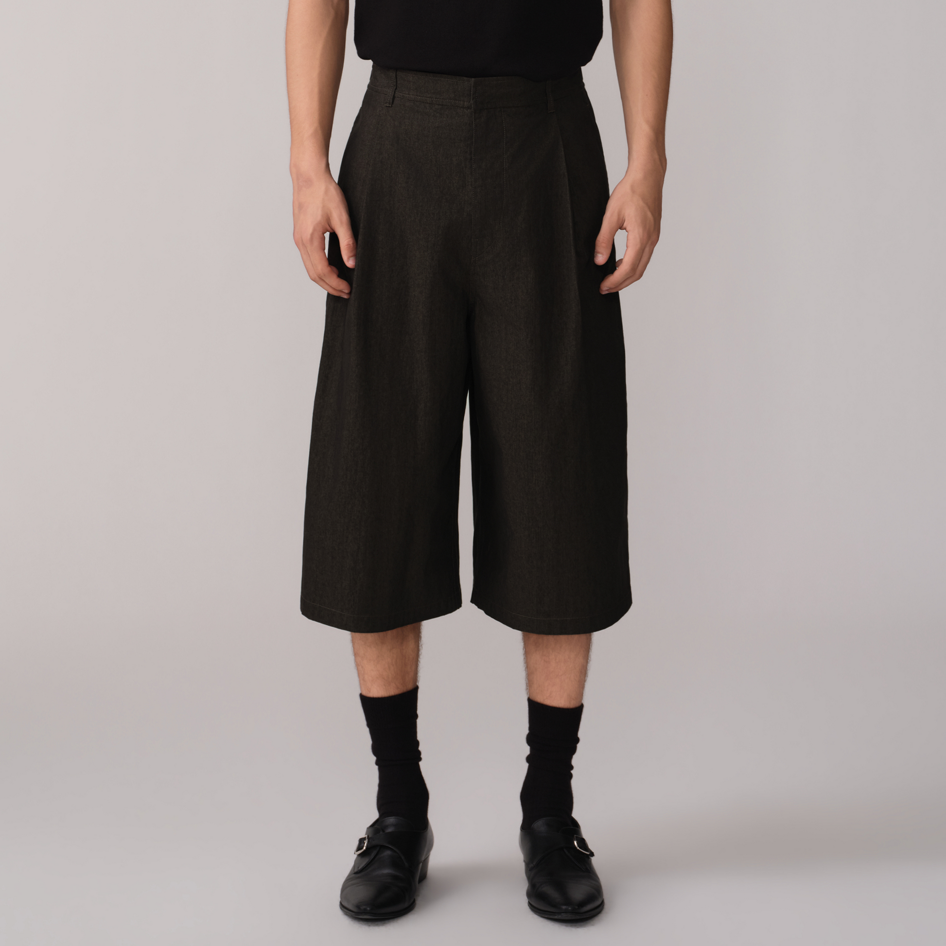 OPICLOTH Retro Pleated Wide-Leg Cropped Shorts-Shorts-XS-Free Shipping Leatheretro