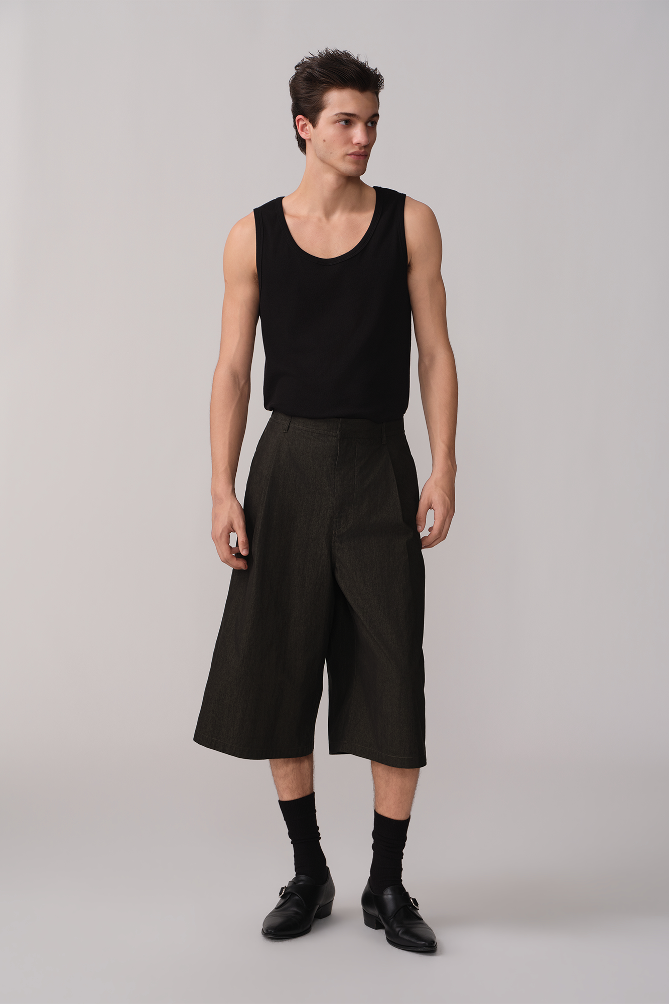 OPICLOTH Retro Pleated Wide-Leg Cropped Shorts-Shorts-XS-Free Shipping Leatheretro