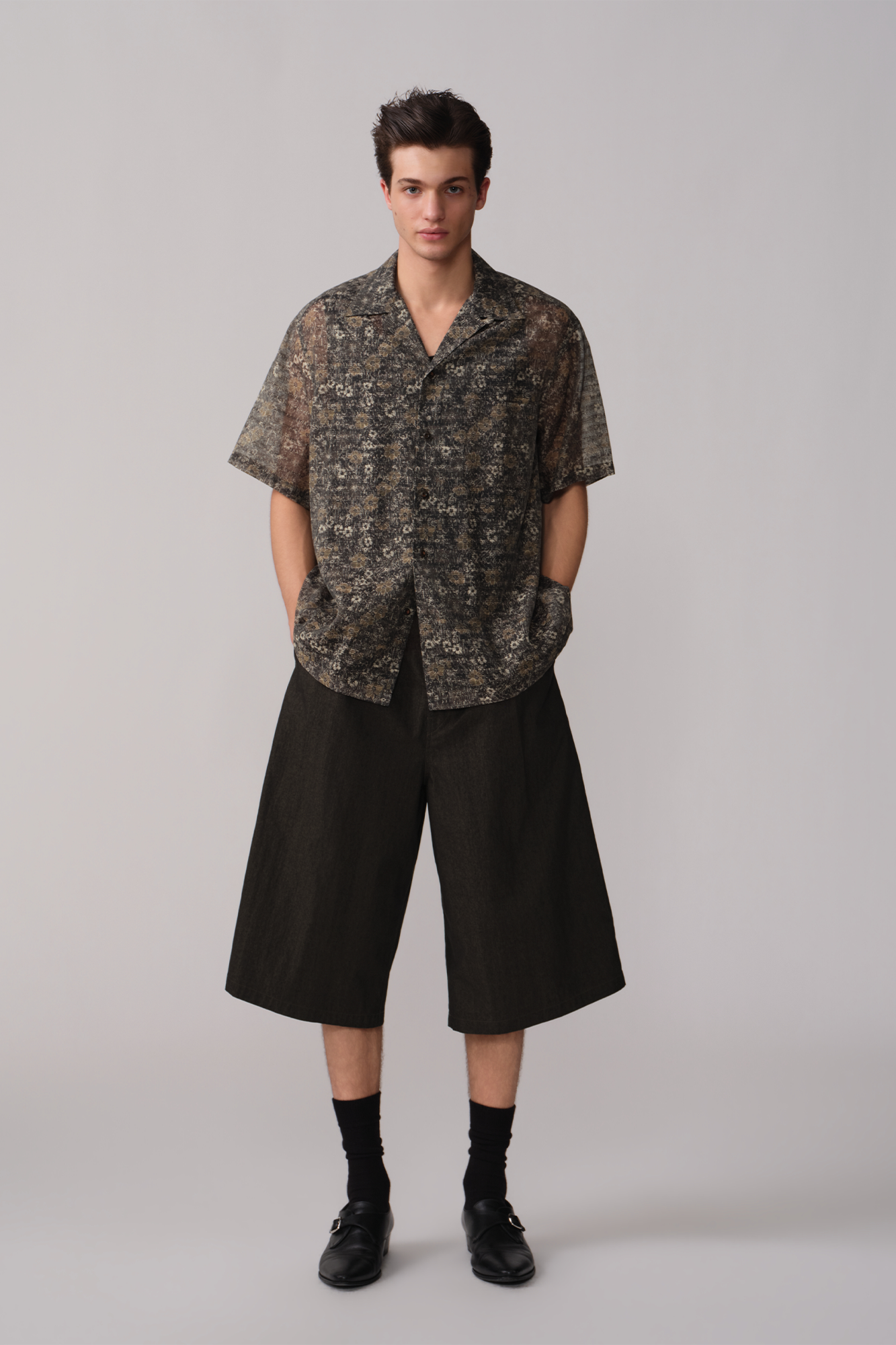 OPICLOTH Retro Pleated Wide-Leg Cropped Shorts-Shorts-XS-Free Shipping Leatheretro