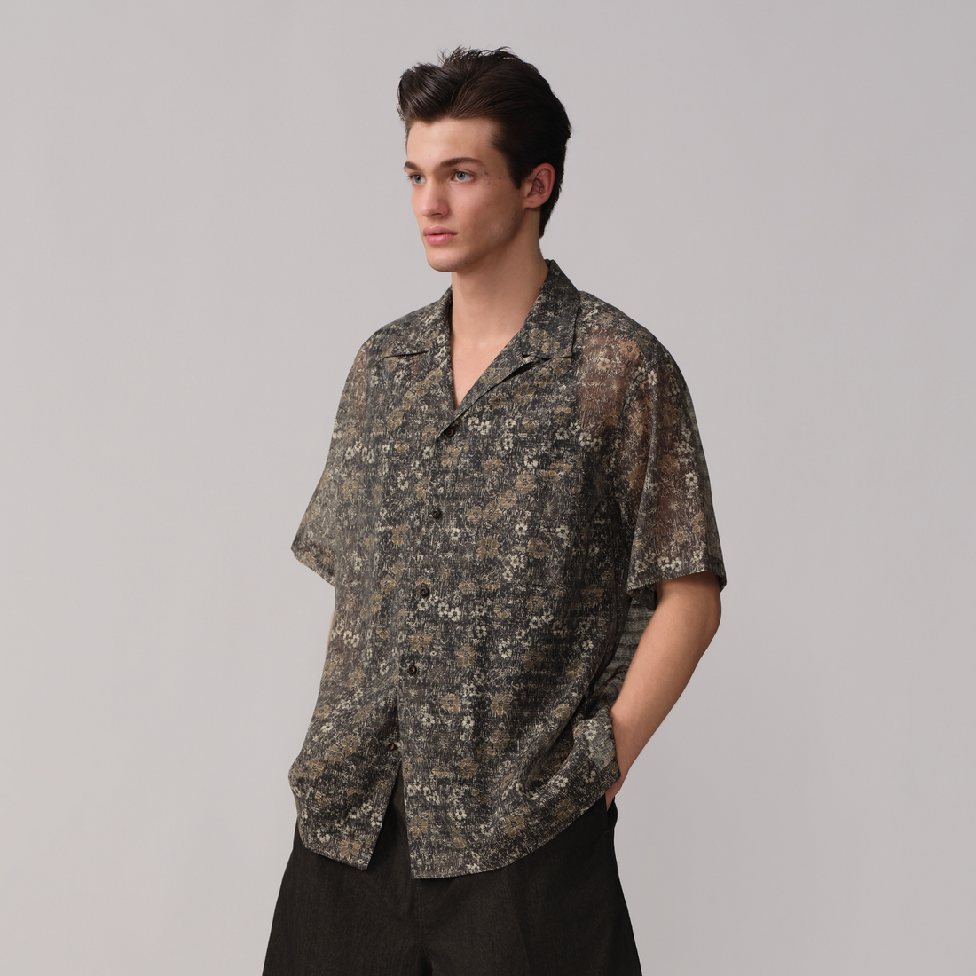 OPICLOTH Shadow Floral Cuban Collar Half Shirt-Half shirt-XS-Free Shipping Leatheretro