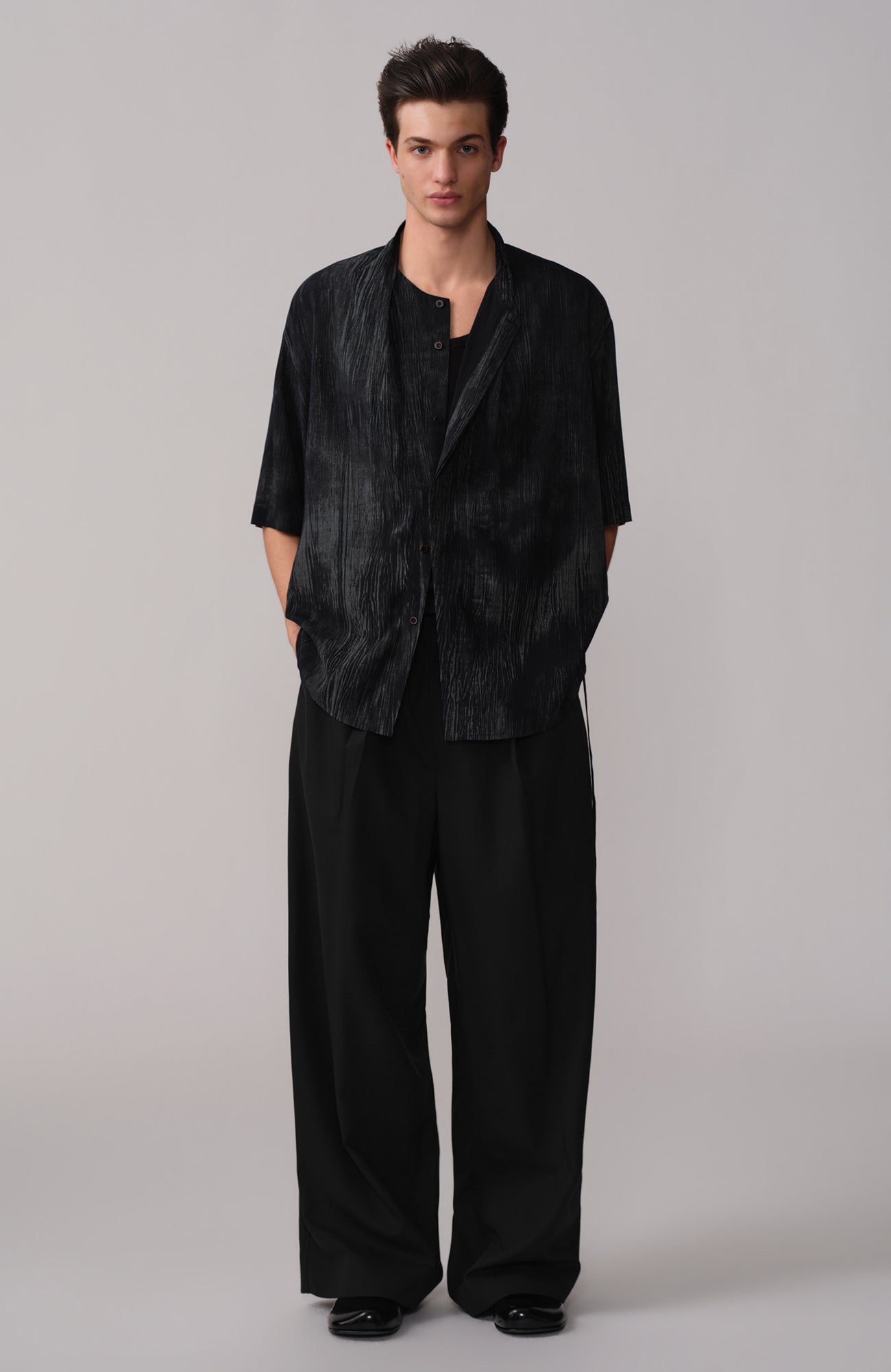 OPICLOTH Crinkled Draped Half Shirt-Half shirt-XS-Free Shipping Leatheretro