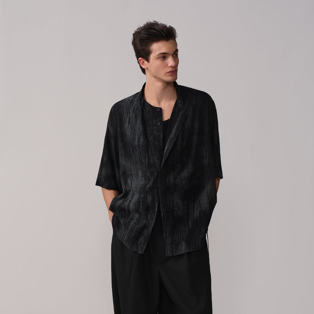 OPICLOTH Crinkled Draped Half Shirt-Half shirt-XS-Free Shipping Leatheretro