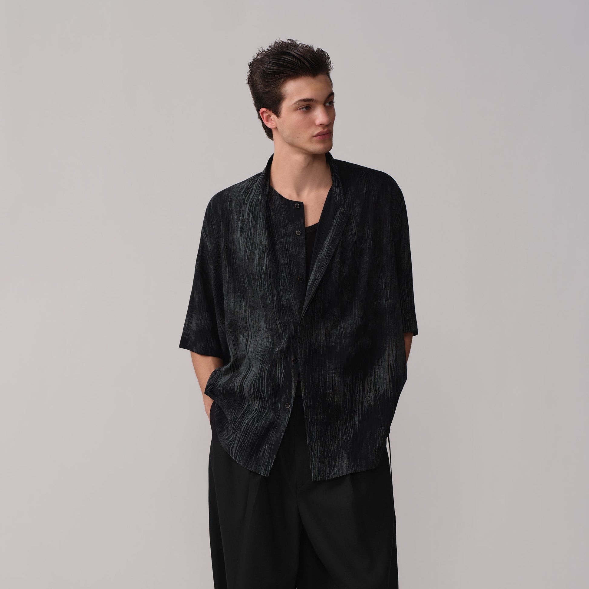 OPICLOTH Crinkled Draped Half Shirt-Half shirt-XS-Free Shipping Leatheretro