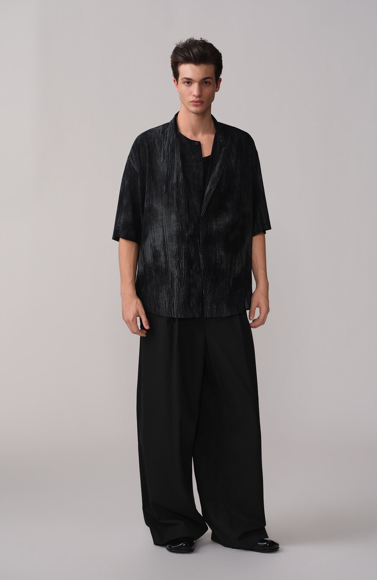 OPICLOTH Crinkled Draped Half Shirt-Half shirt-XS-Free Shipping Leatheretro