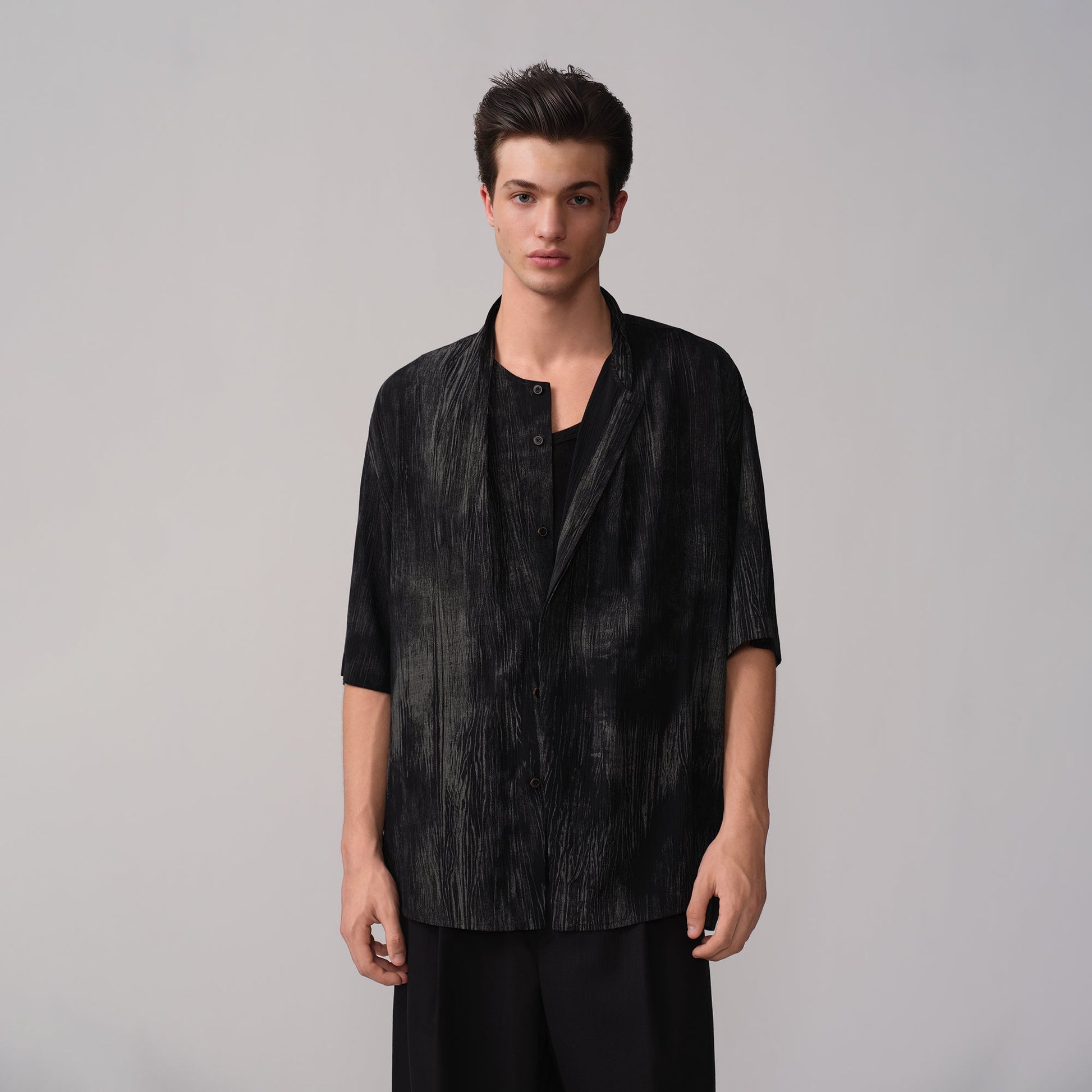OPICLOTH Crinkled Draped Half Shirt-Half shirt-XS-Free Shipping Leatheretro
