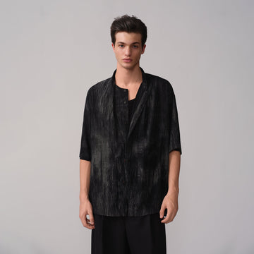 OPICLOTH Crinkled Draped Half Shirt-Half shirt-XS-Free Shipping Leatheretro