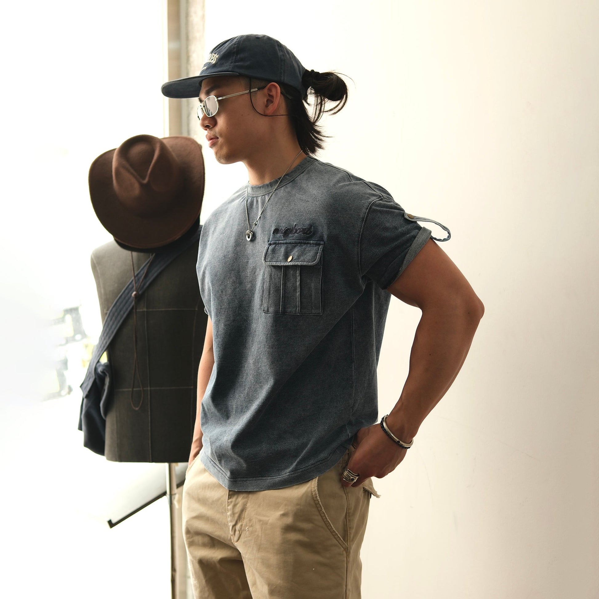 NEIGBORL Retro Washed Embroidered Pocket Tee-T Shirt-S (Preorder)-Black-Free Shipping Leatheretro
