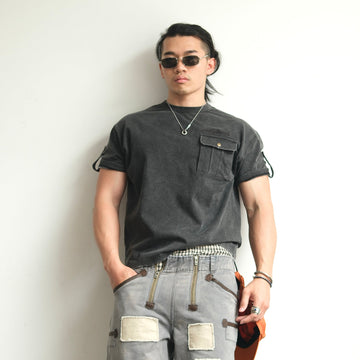 NEIGBORL Retro Washed Embroidered Pocket Tee-T Shirt-S (Preorder)-Black-Free Shipping Leatheretro