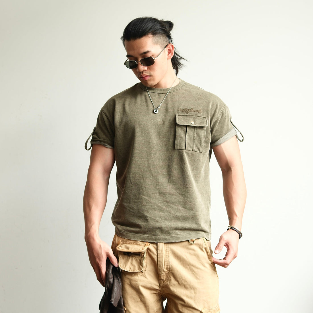 NEIGBORL Retro Washed Embroidered Pocket Tee-T Shirt-S (Preorder)-Black-Free Shipping Leatheretro