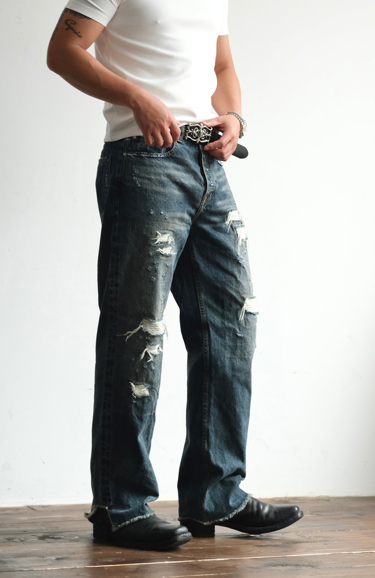 NEIGBORL Distressed Straight-Leg Denim Pants-Jeans-S (Preorder)-Free Shipping Leatheretro