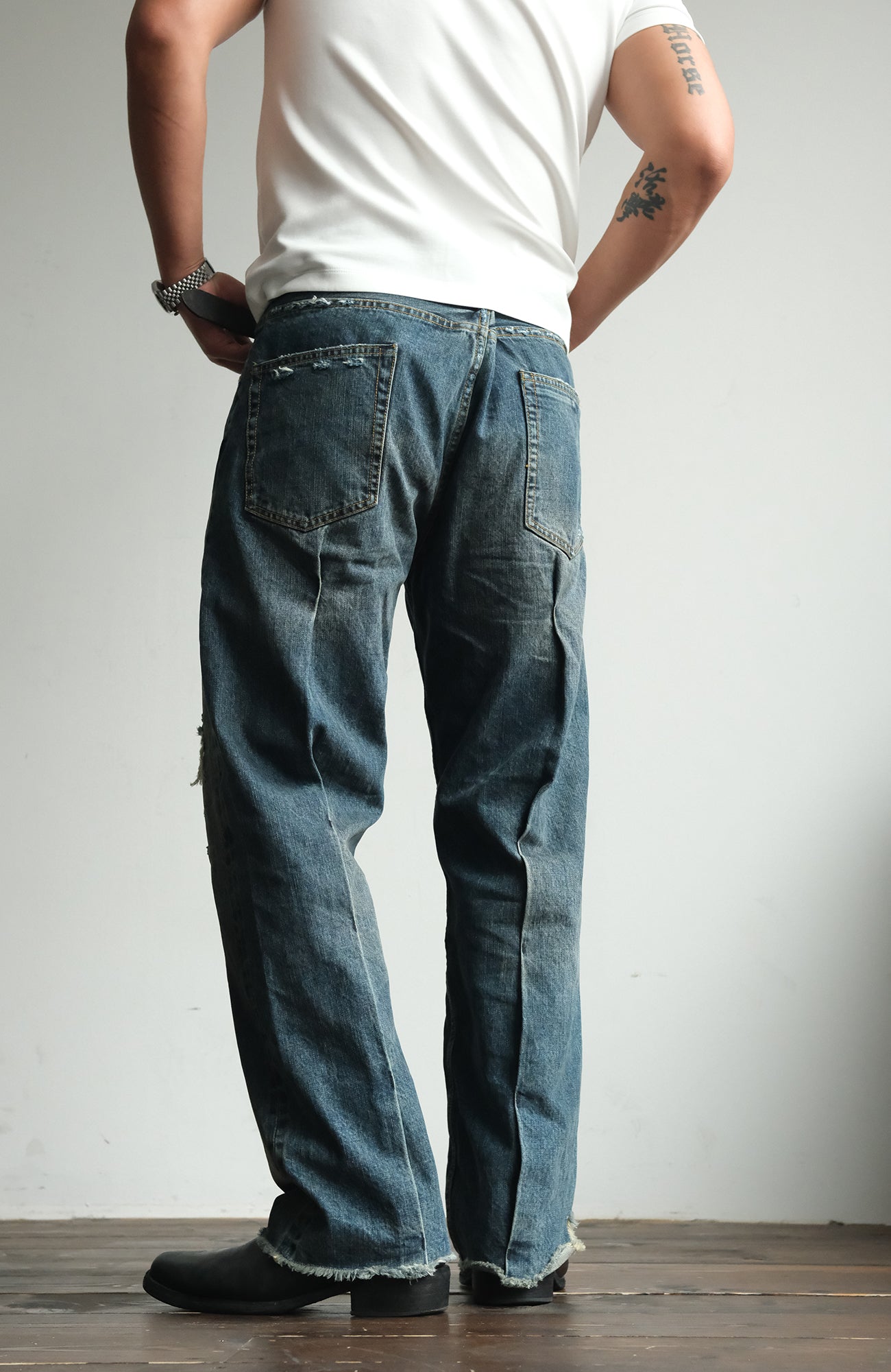 NEIGBORL Distressed Straight-Leg Denim Pants-Jeans-S (Preorder)-Free Shipping Leatheretro