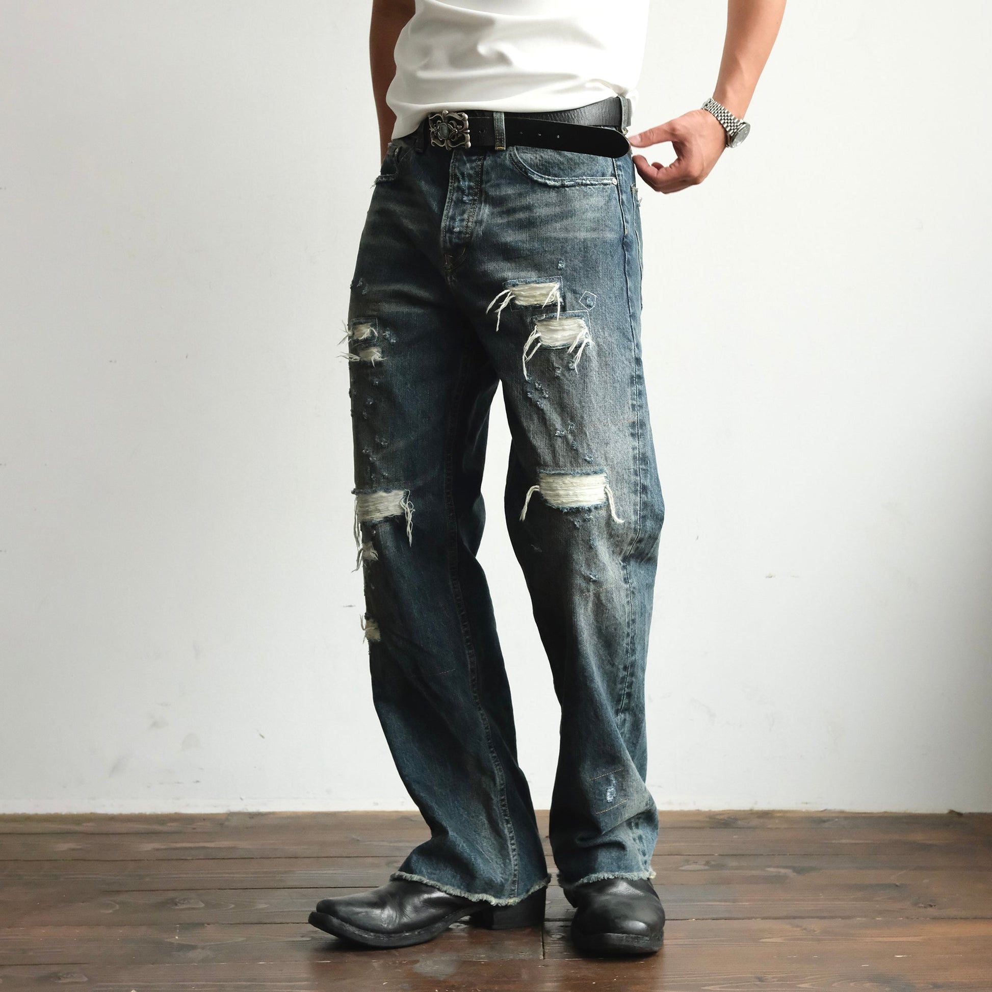 NEIGBORL Distressed Straight-Leg Denim Pants-Jeans-S (Preorder)-Free Shipping Leatheretro