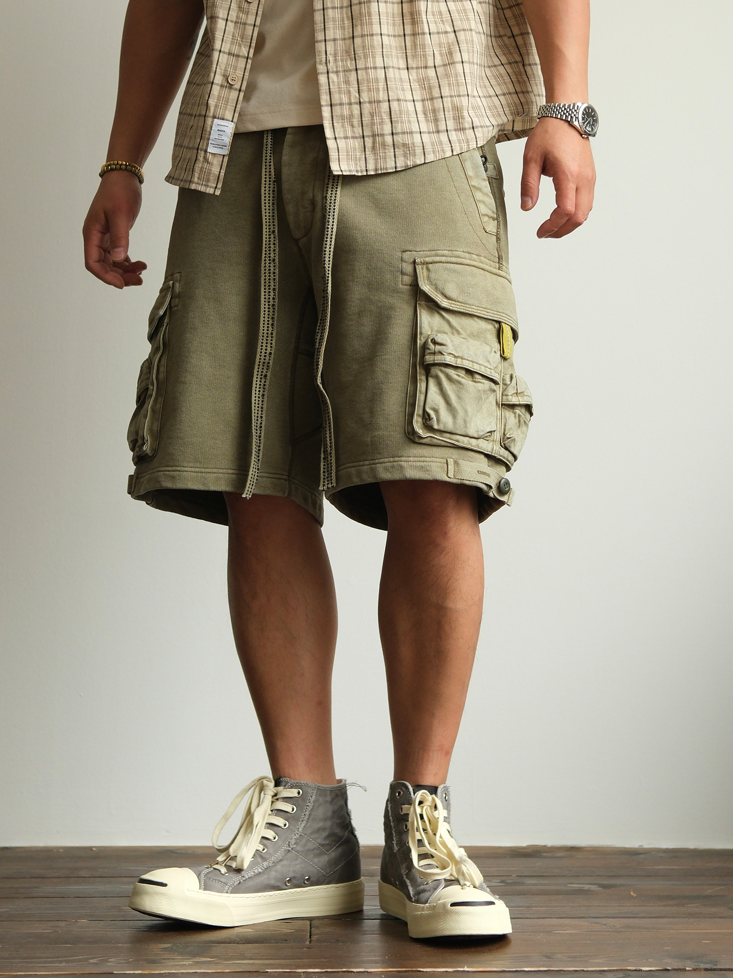 NEIGBORL Utility Multi-Pocket Drawstring Sweat Shorts-Shorts-S-Free Shipping Leatheretro