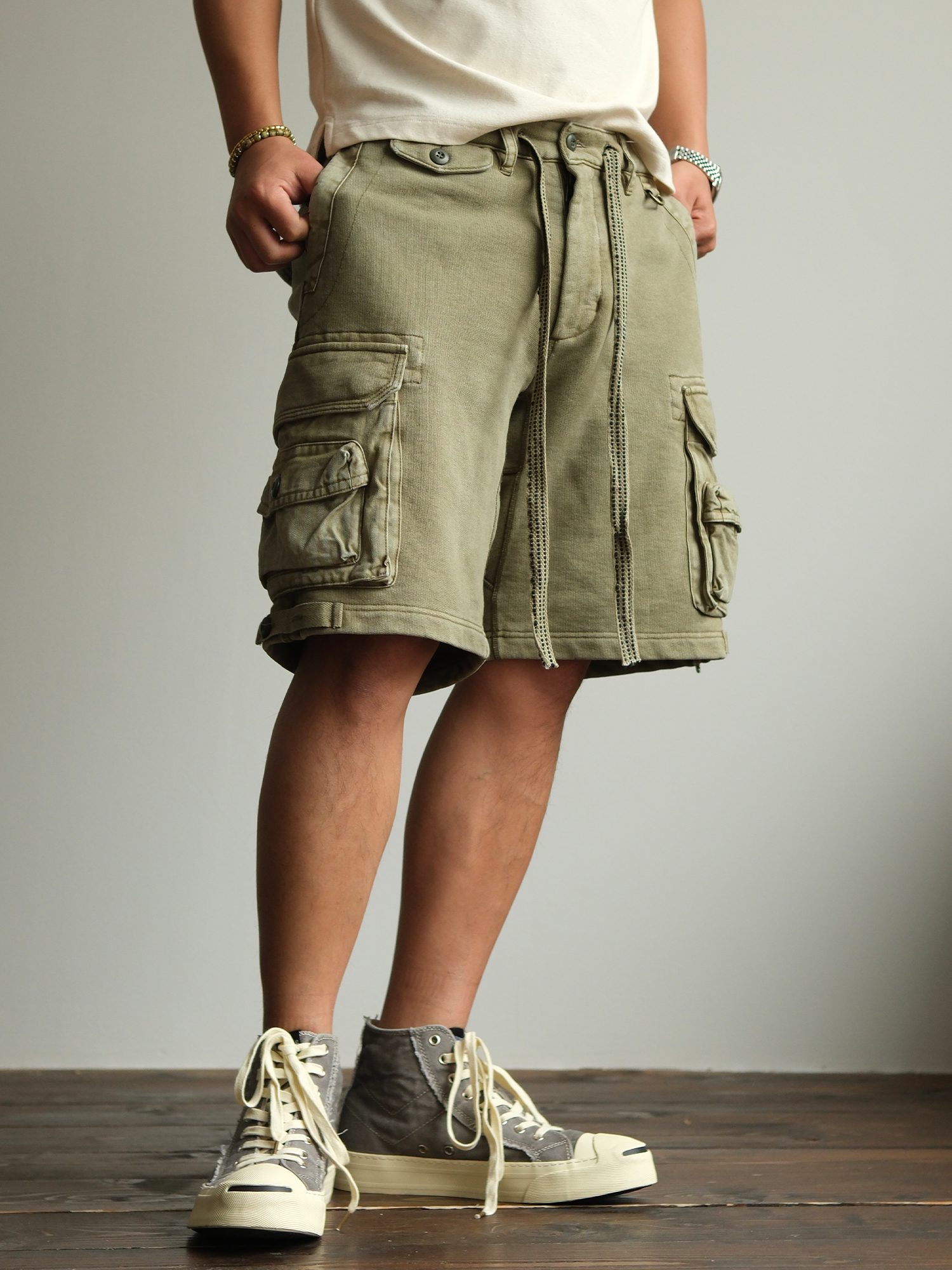 NEIGBORL Utility Multi-Pocket Drawstring Sweat Shorts-Shorts-S-Free Shipping Leatheretro