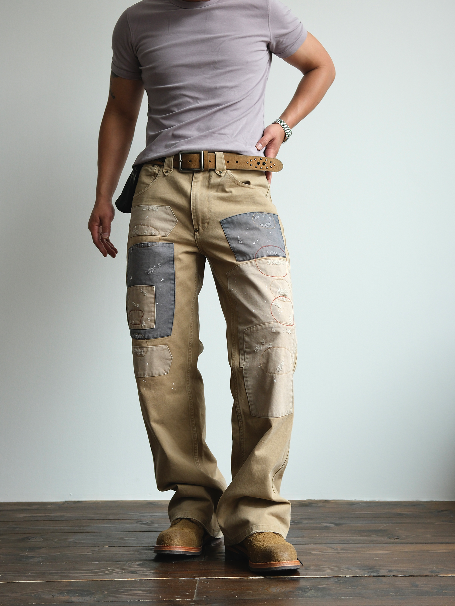NEIGBORL Retro Paint-Splattered Distressed Patched Pants-Pants-S / 30"-Free Shipping Leatheretro