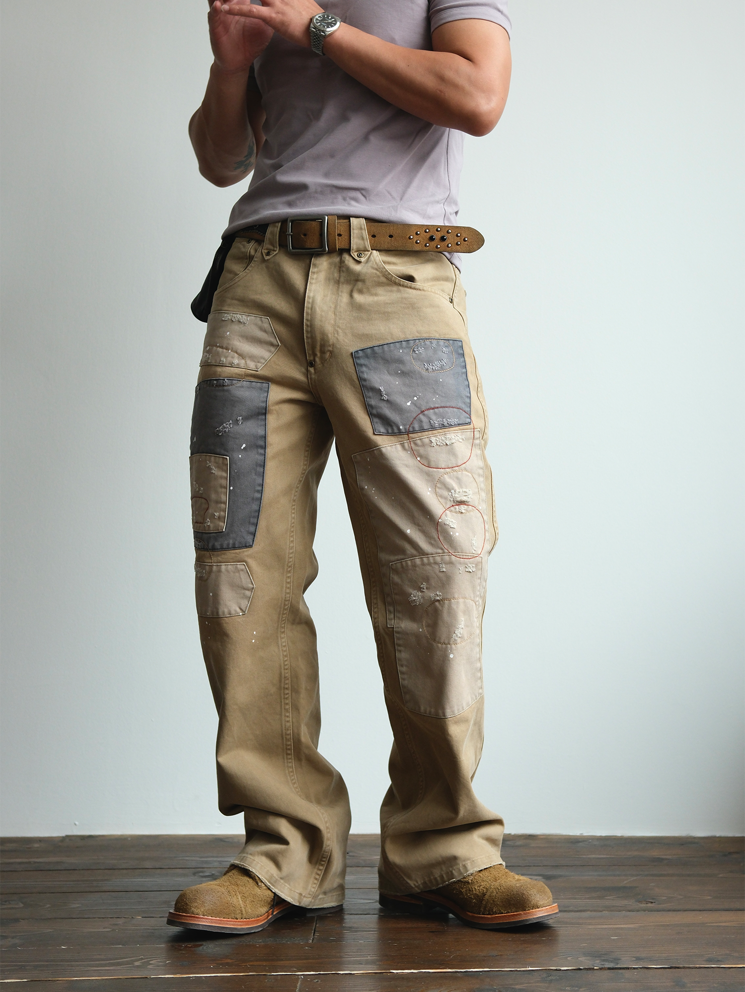 NEIGBORL Retro Paint-Splattered Distressed Patched Pants-Pants-S / 30"-Free Shipping Leatheretro