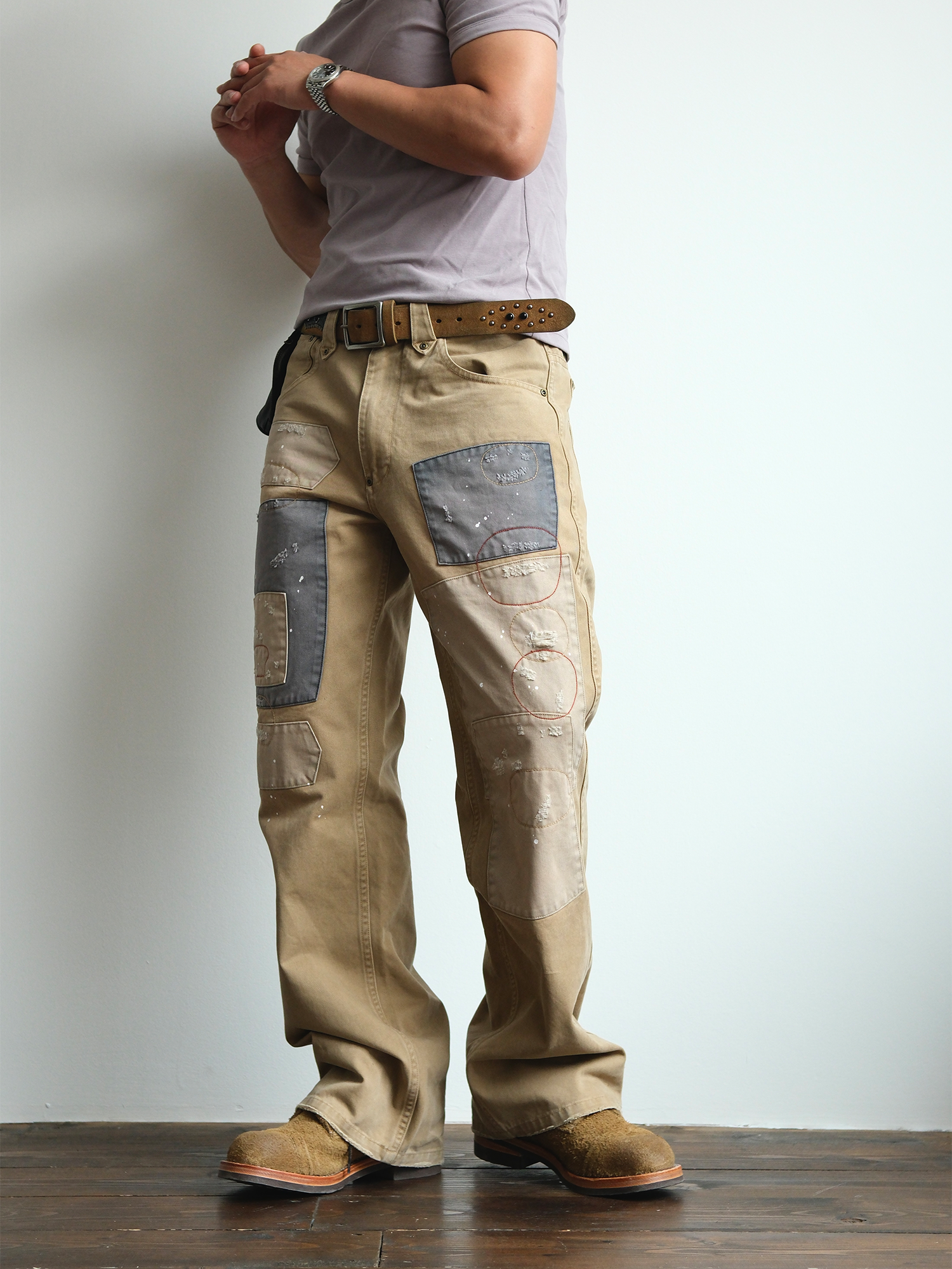NEIGBORL Retro Paint-Splattered Distressed Patched Pants-Pants-S / 30"-Free Shipping Leatheretro