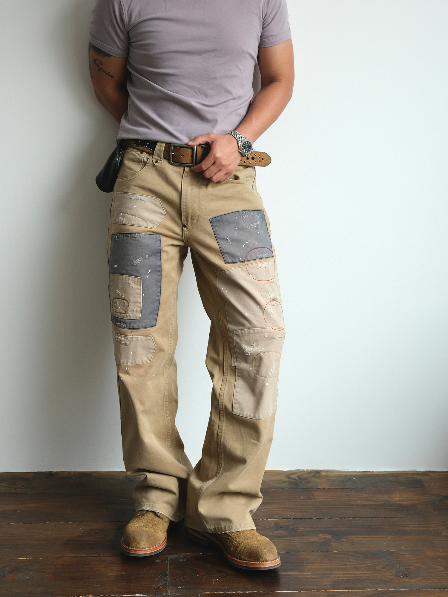 NEIGBORL Retro Paint-Splattered Distressed Patched Pants-Pants-S / 30"-Free Shipping Leatheretro