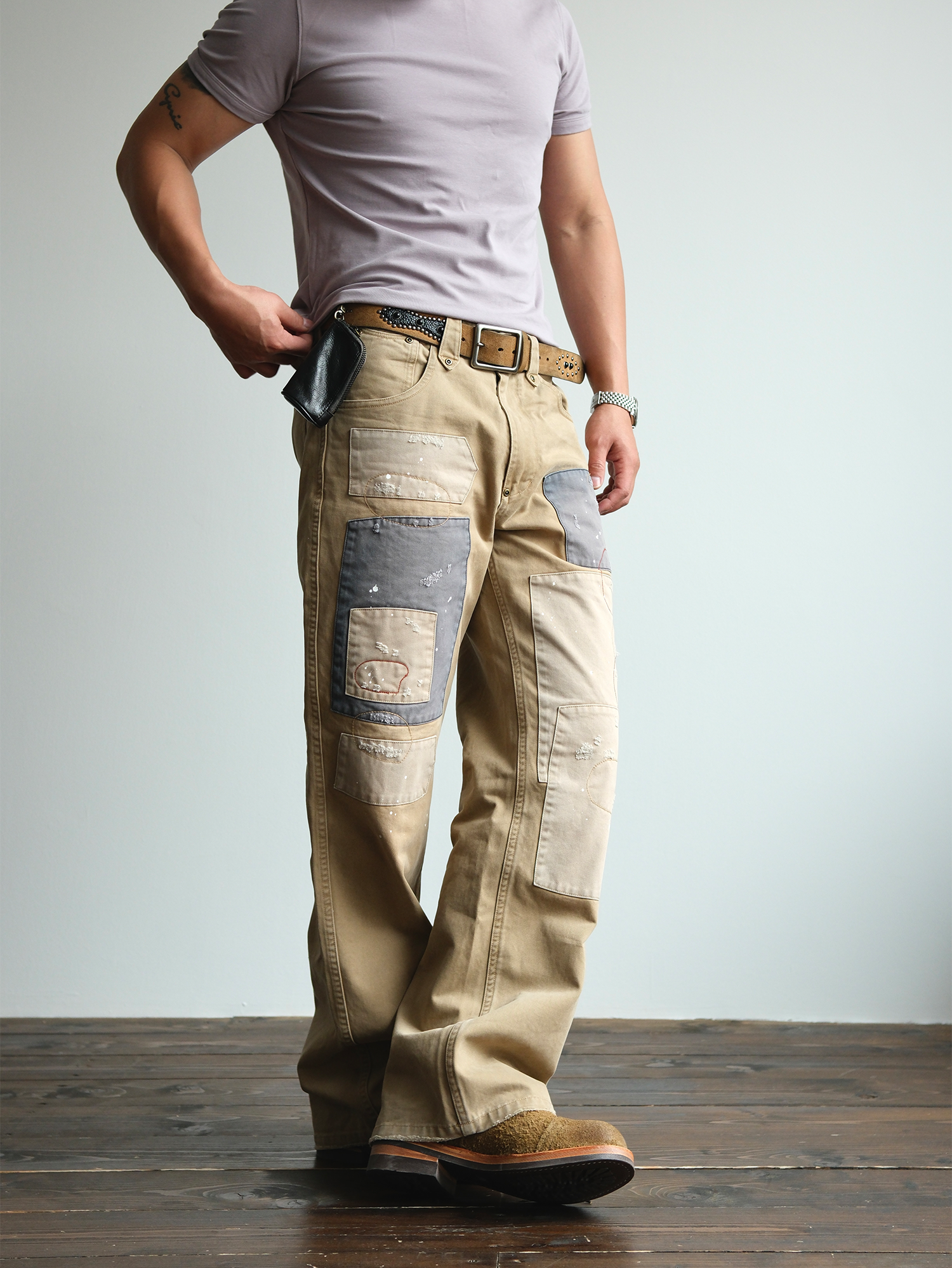 NEIGBORL Retro Paint-Splattered Distressed Patched Pants-Pants-S / 30"-Free Shipping Leatheretro