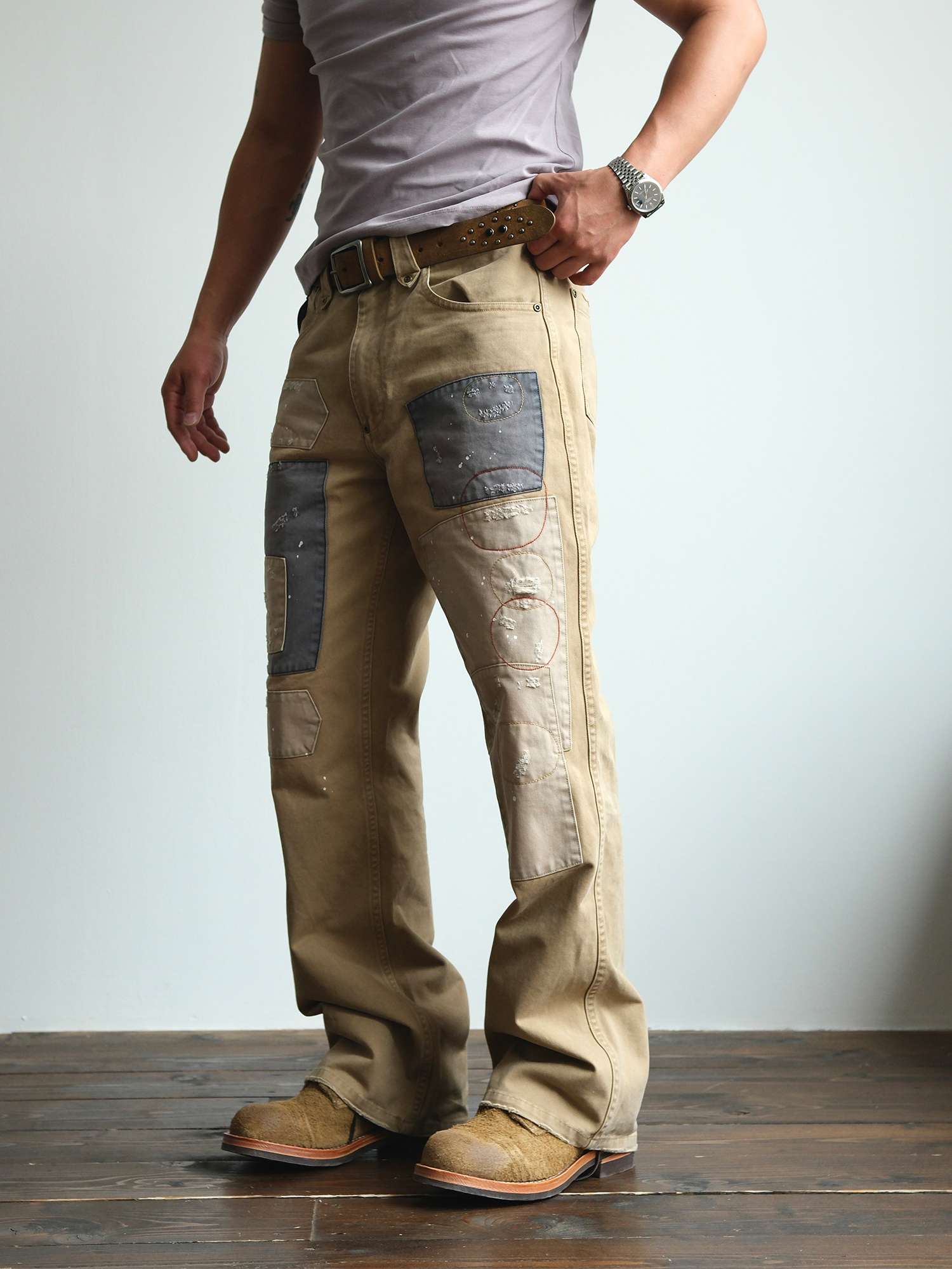 NEIGBORL Retro Paint-Splattered Distressed Patched Pants-Pants-S / 30"-Free Shipping Leatheretro