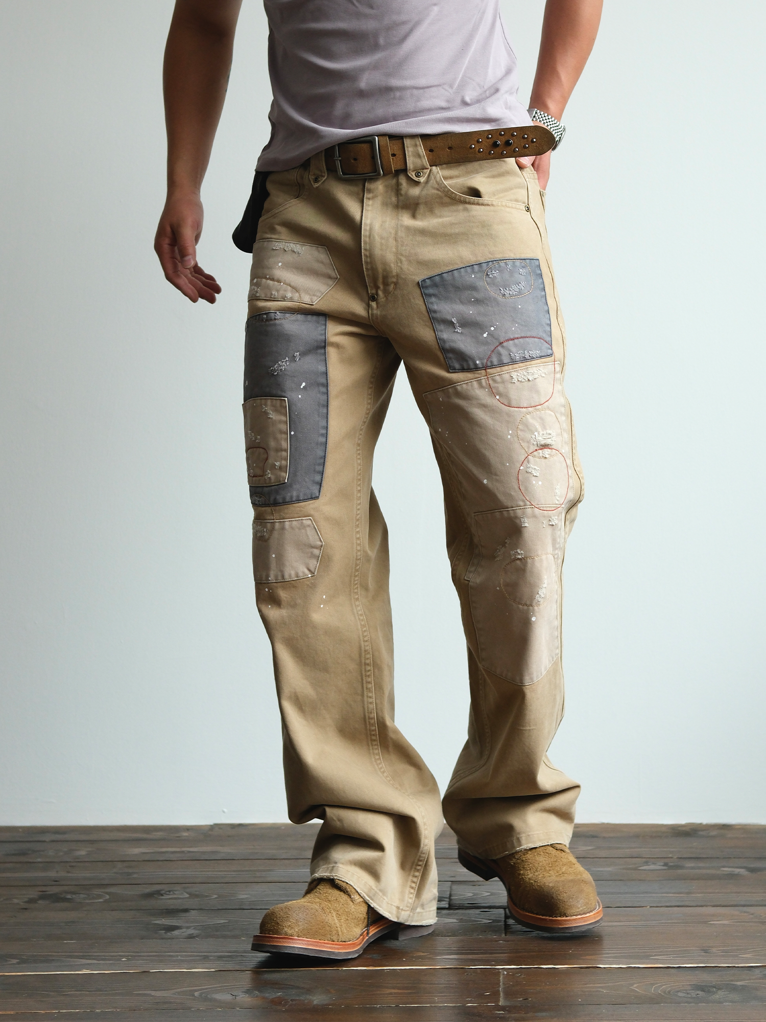 NEIGBORL Retro Paint-Splattered Distressed Patched Pants-Pants-S / 30"-Free Shipping Leatheretro