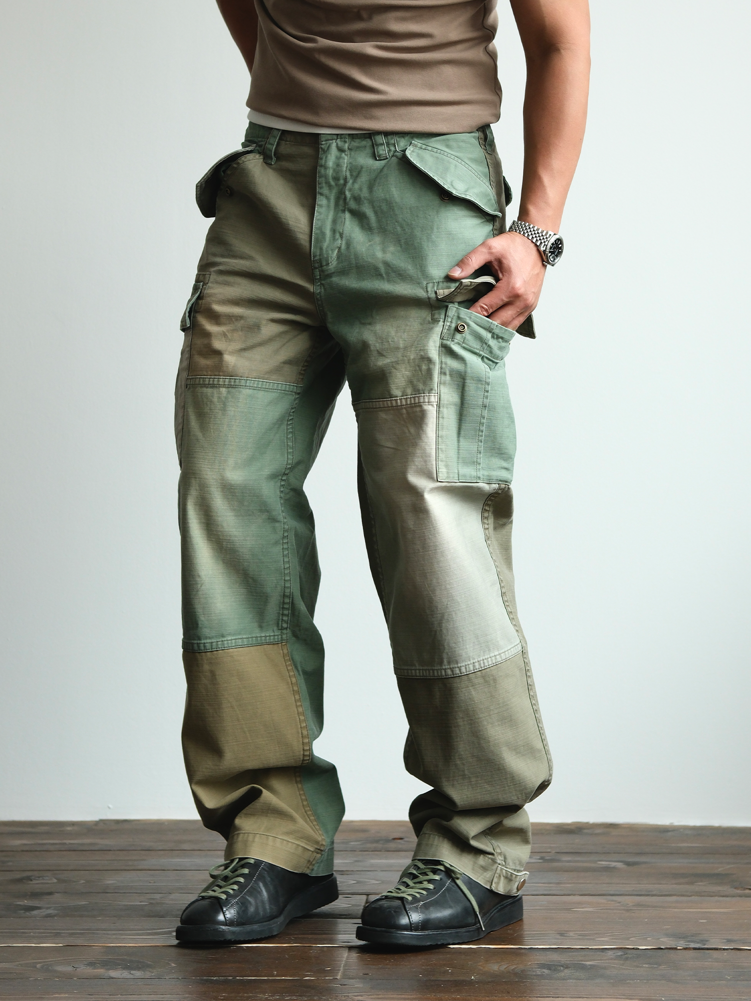 NEIGBORL Retro Washed Paneled Multi-Pocket Cargo Pants-Pants-S-Free Shipping Leatheretro