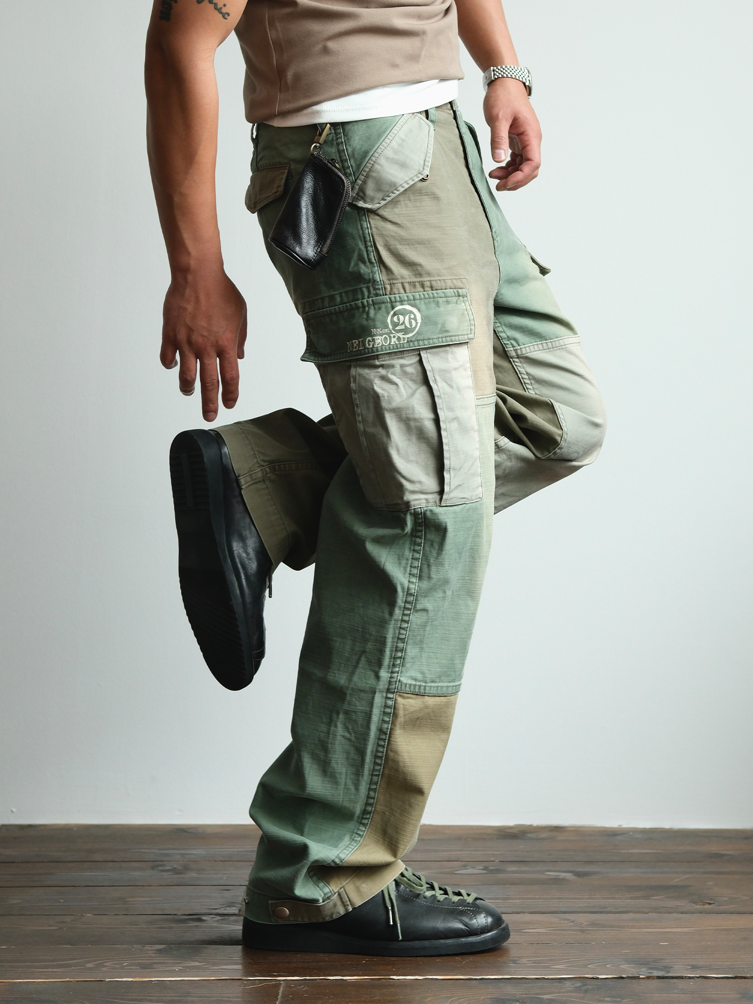 NEIGBORL Retro Washed Paneled Multi-Pocket Cargo Pants-Pants-S-Free Shipping Leatheretro