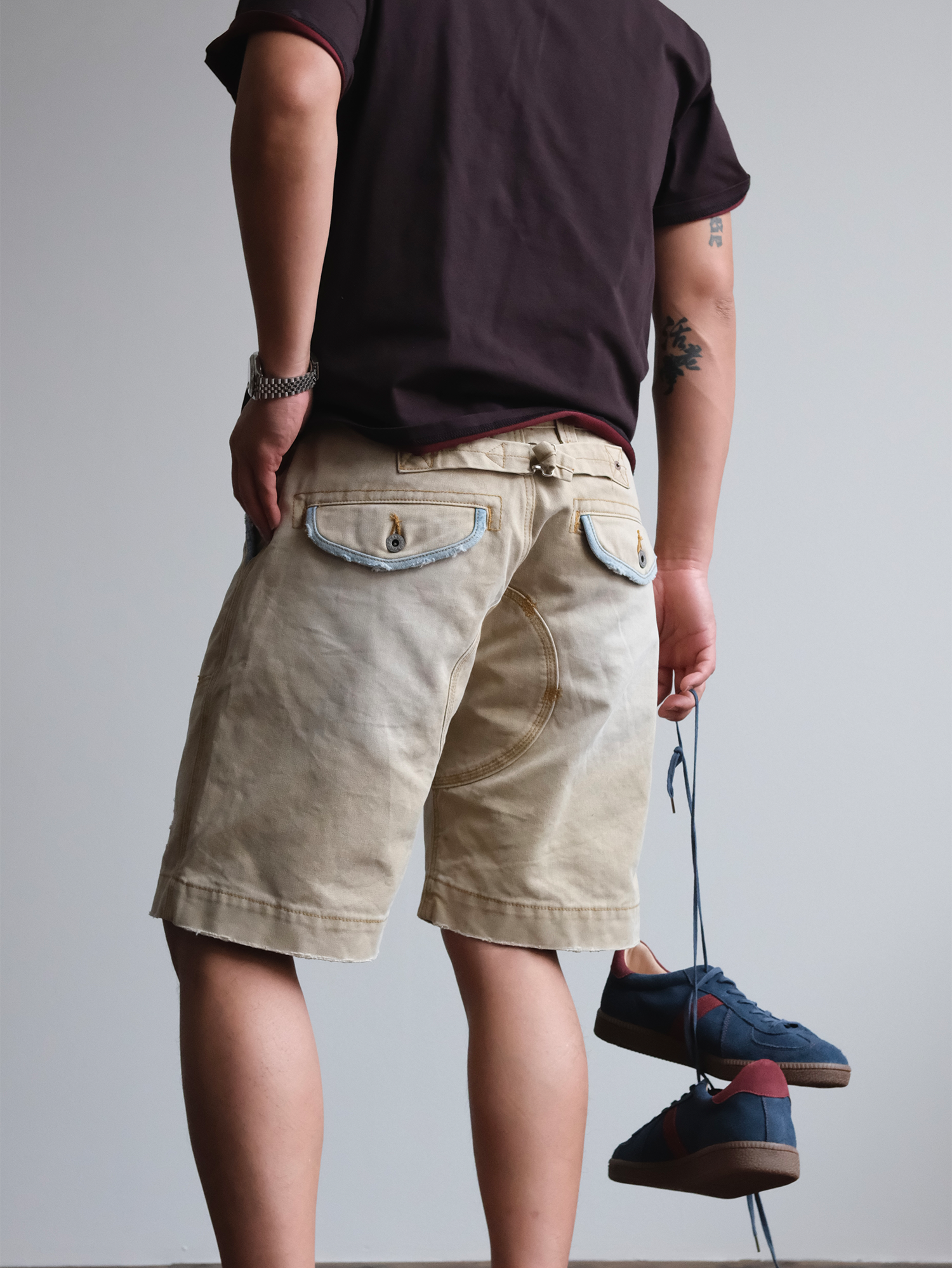 NEIGBORL Retro Washed Spliced Shorts-Shorts-S-Free Shipping Leatheretro