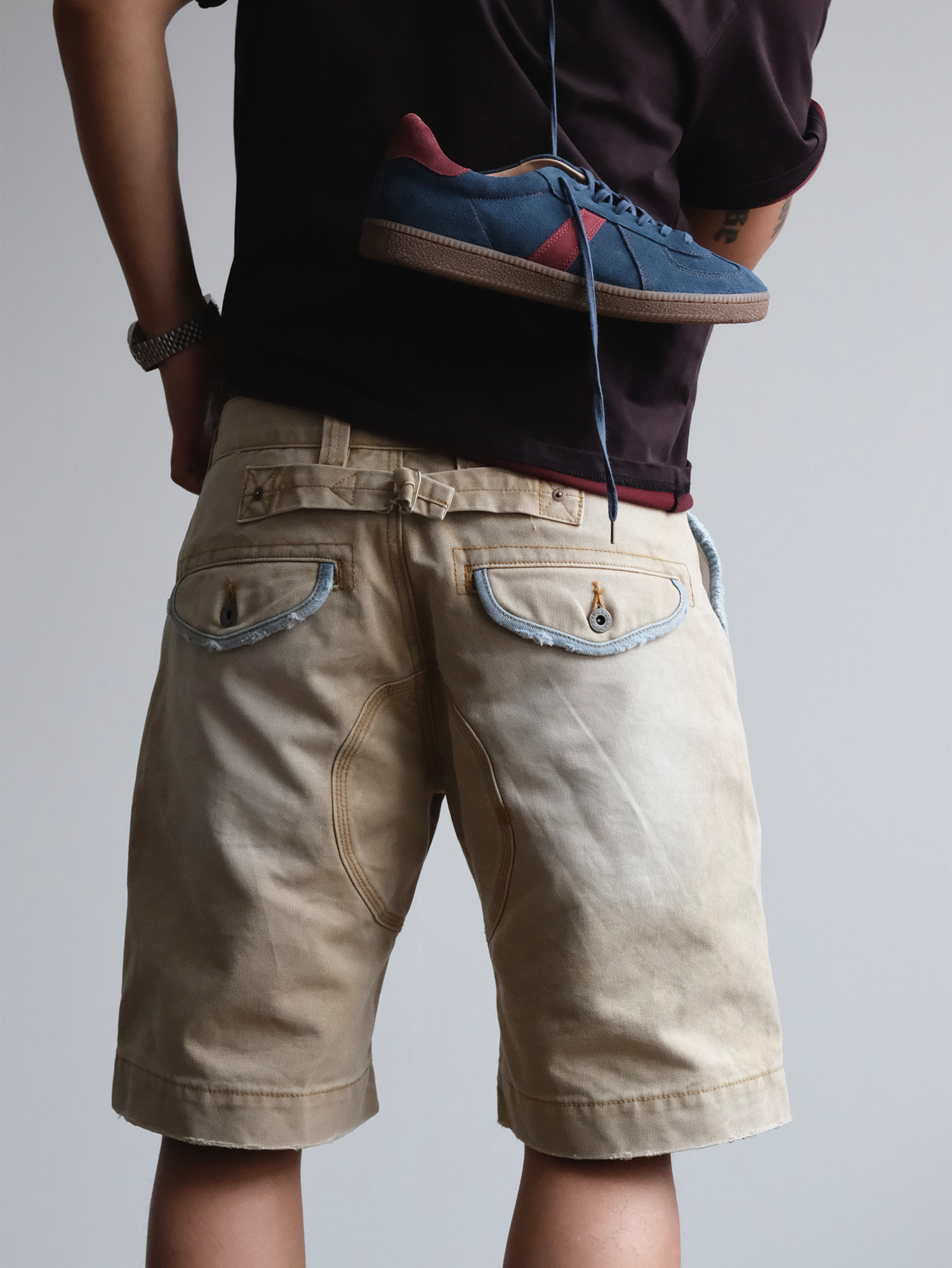 NEIGBORL Retro Washed Spliced Shorts-Shorts-S-Free Shipping Leatheretro