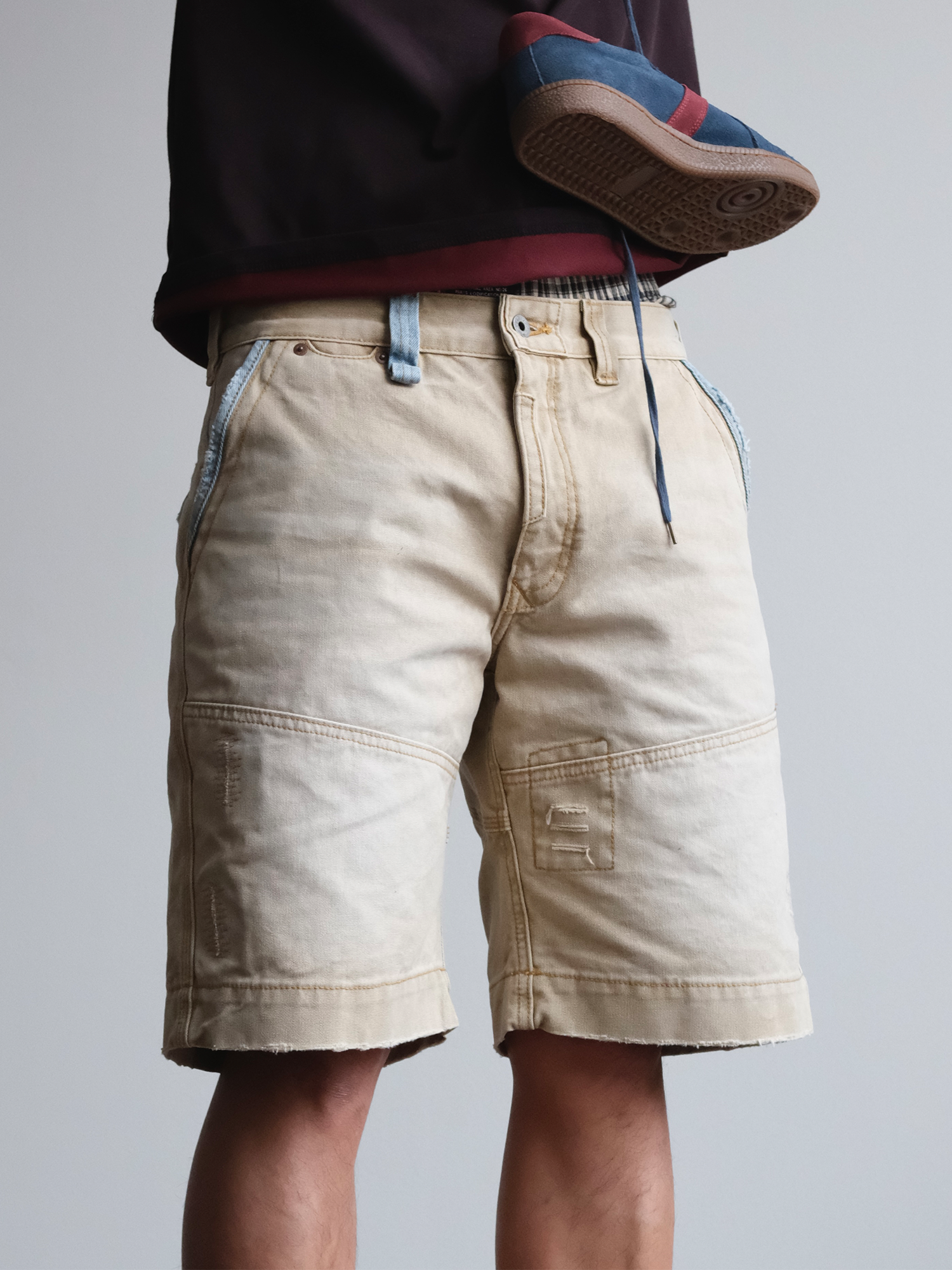 NEIGBORL Retro Washed Spliced Shorts-Shorts-S-Free Shipping Leatheretro