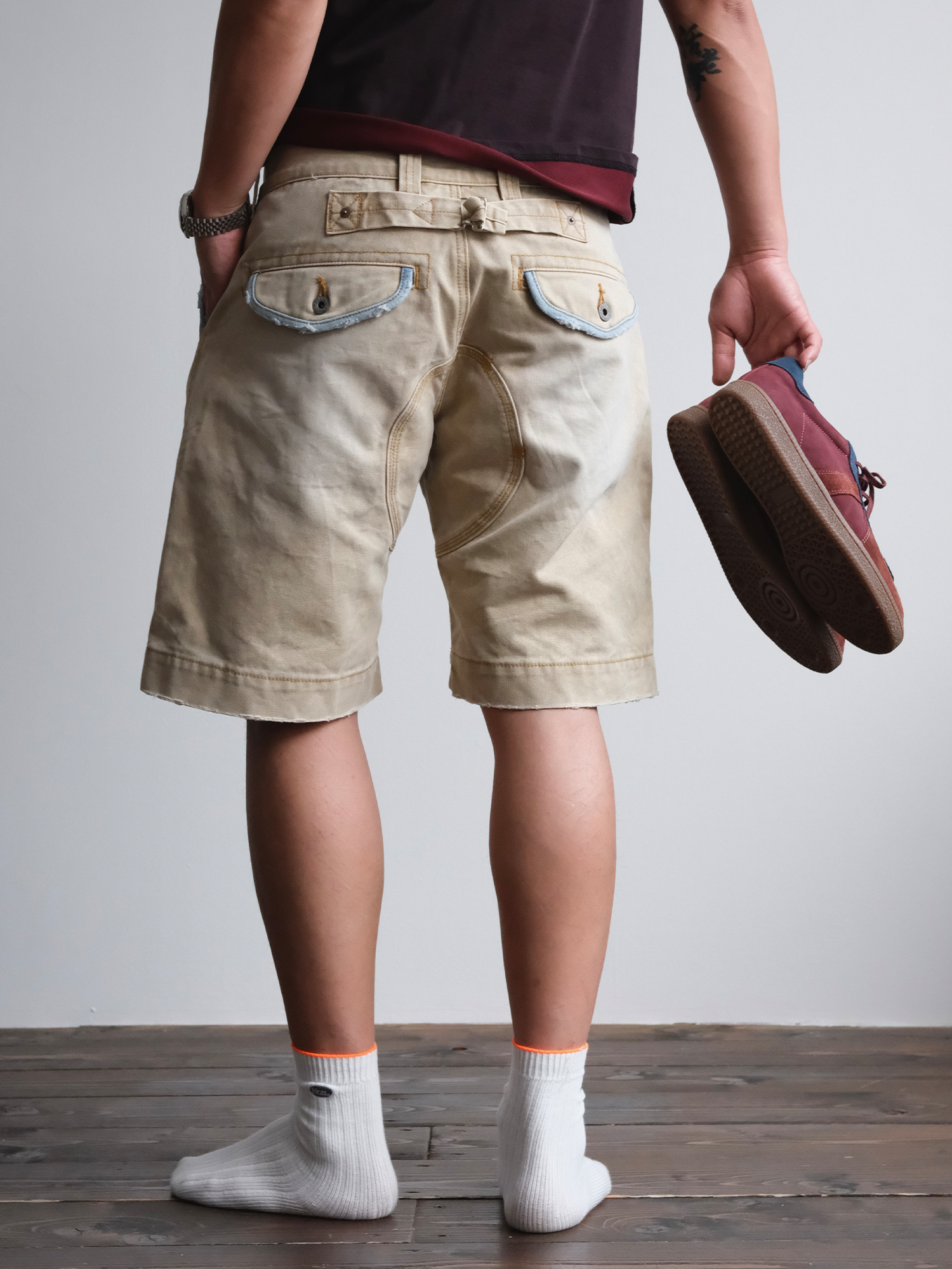 NEIGBORL Retro Washed Spliced Shorts-Shorts-S-Free Shipping Leatheretro