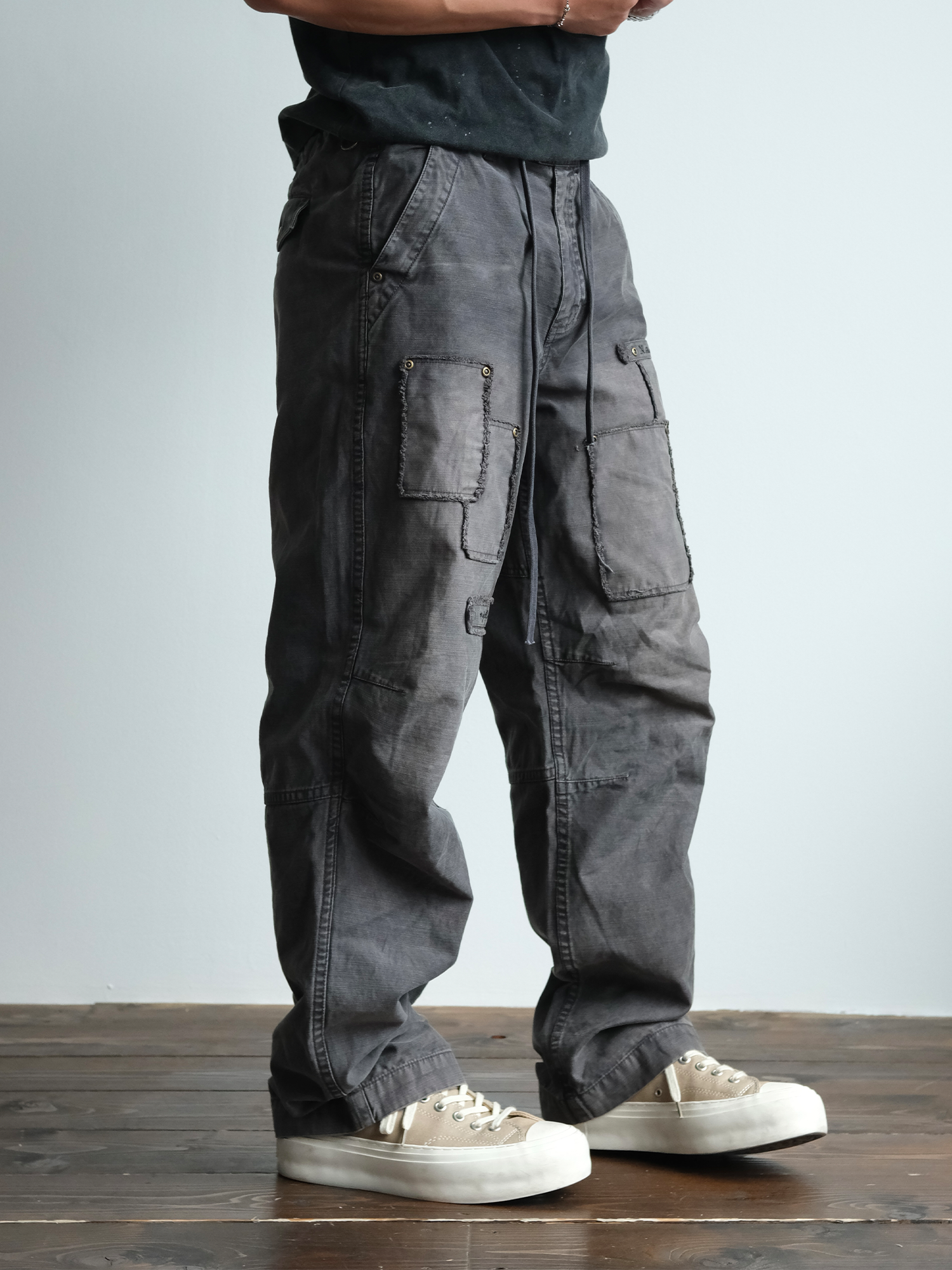 NEIGBORL Retro Washed Distressed Patch Cargo Pants-Pants-S-Free Shipping Leatheretro