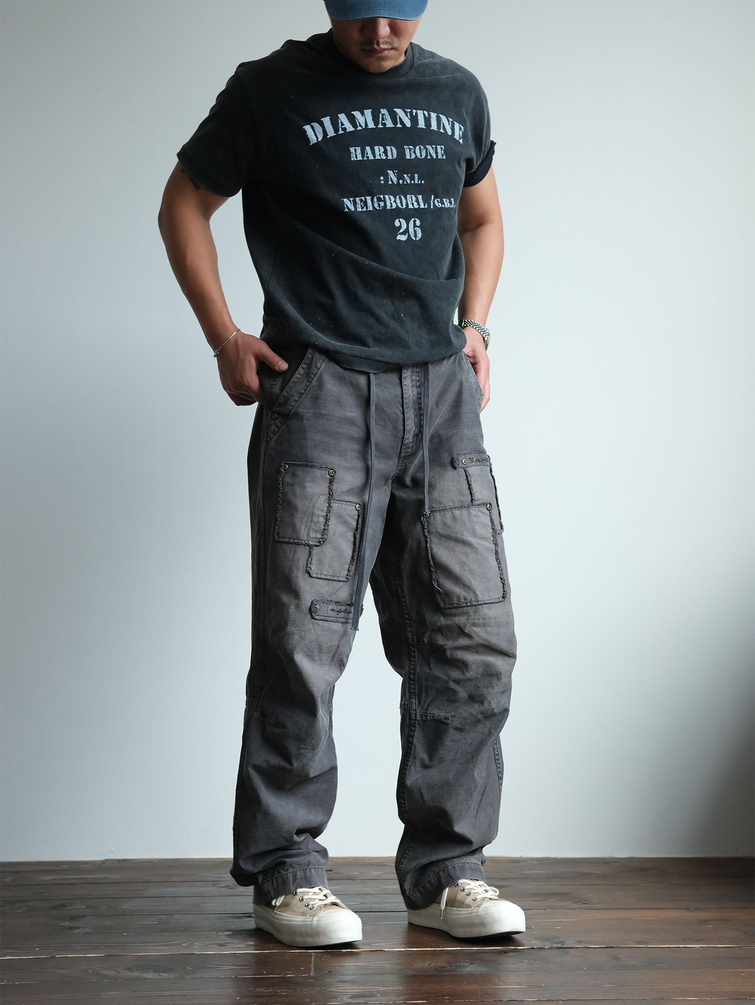 NEIGBORL Retro Washed Distressed Patch Cargo Pants-Pants-S-Free Shipping Leatheretro