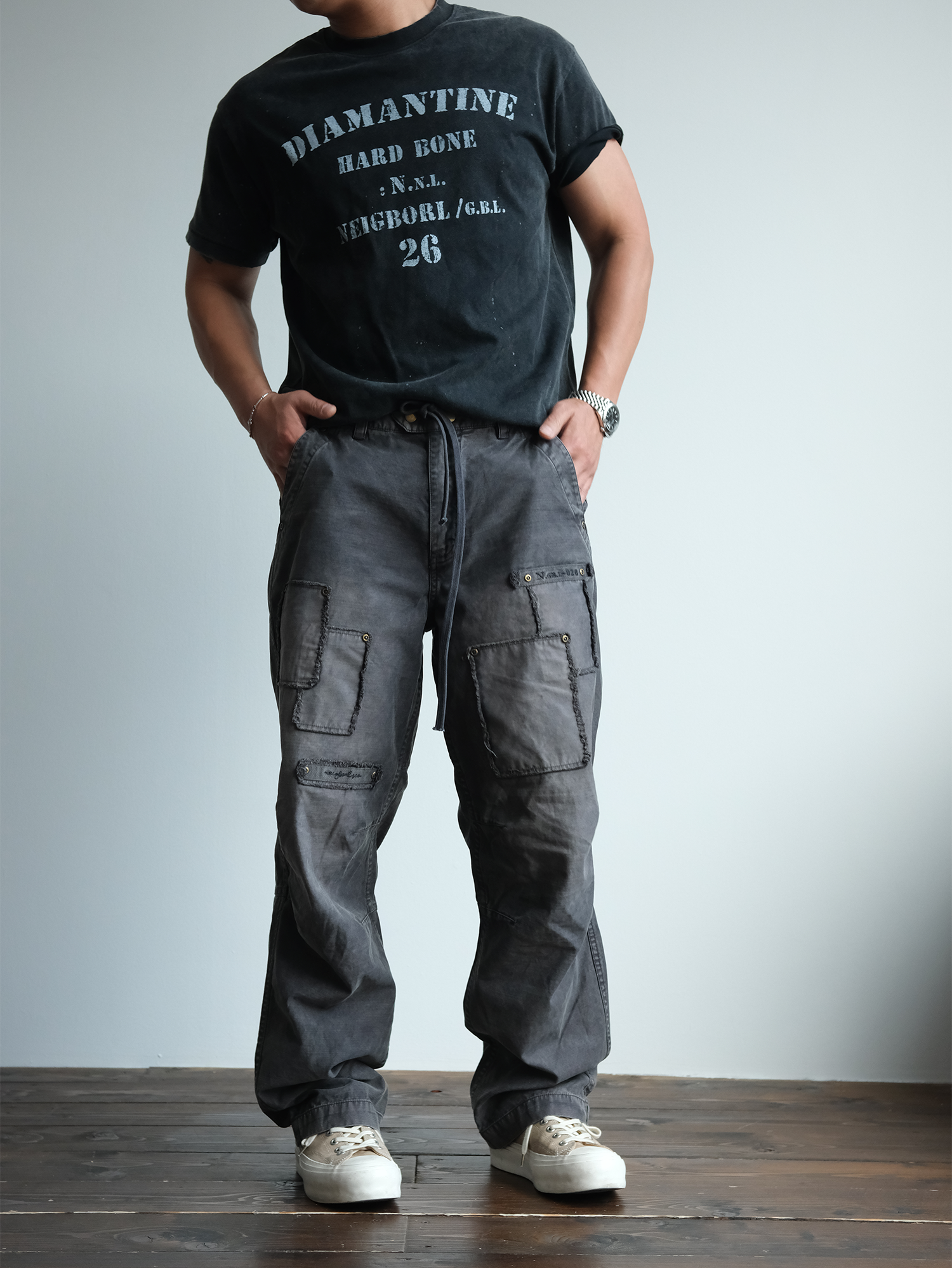 NEIGBORL Retro Washed Distressed Patch Cargo Pants-Pants-S-Free Shipping Leatheretro